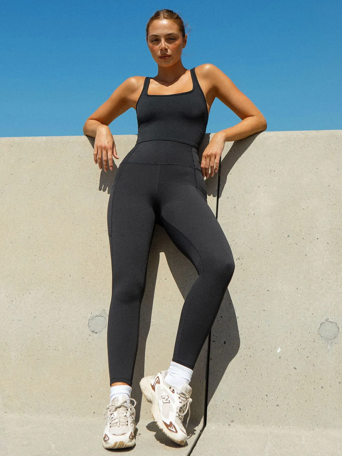 Black High Waisted Pocket Leggings 24″