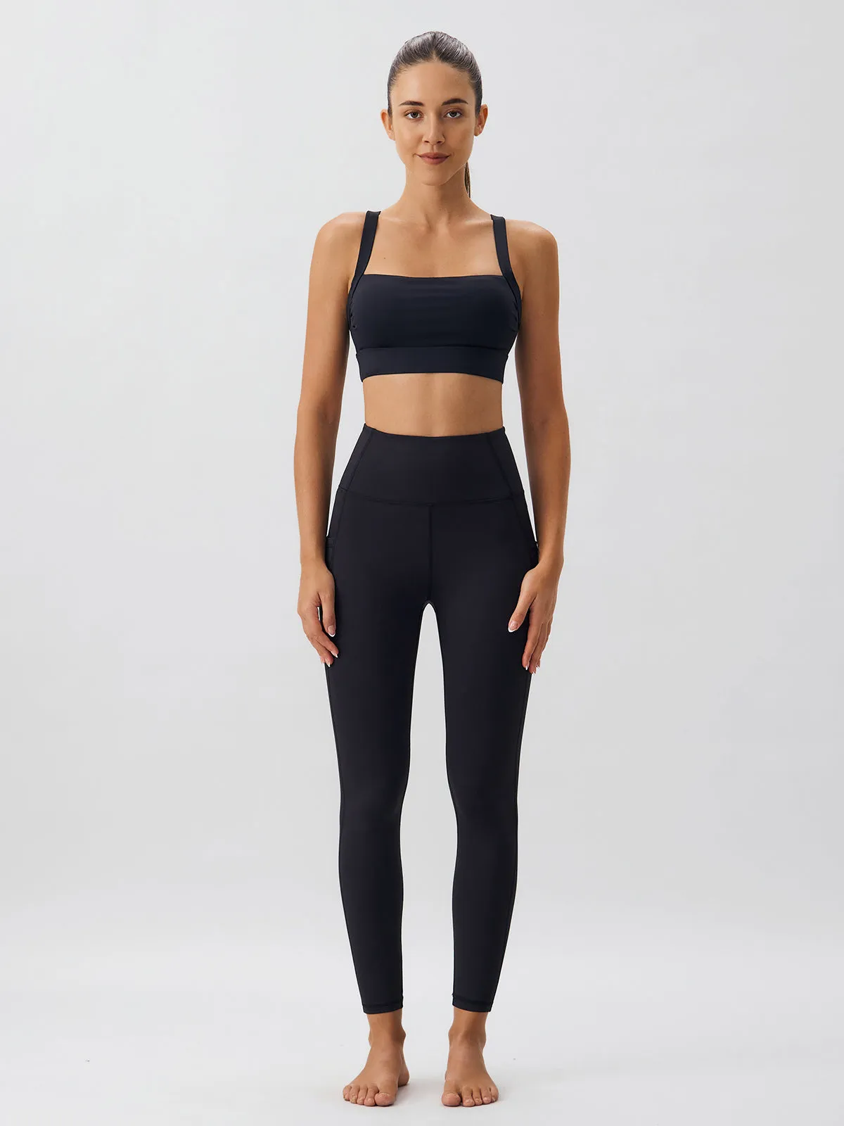 Black High Waisted Pocket Leggings 24″