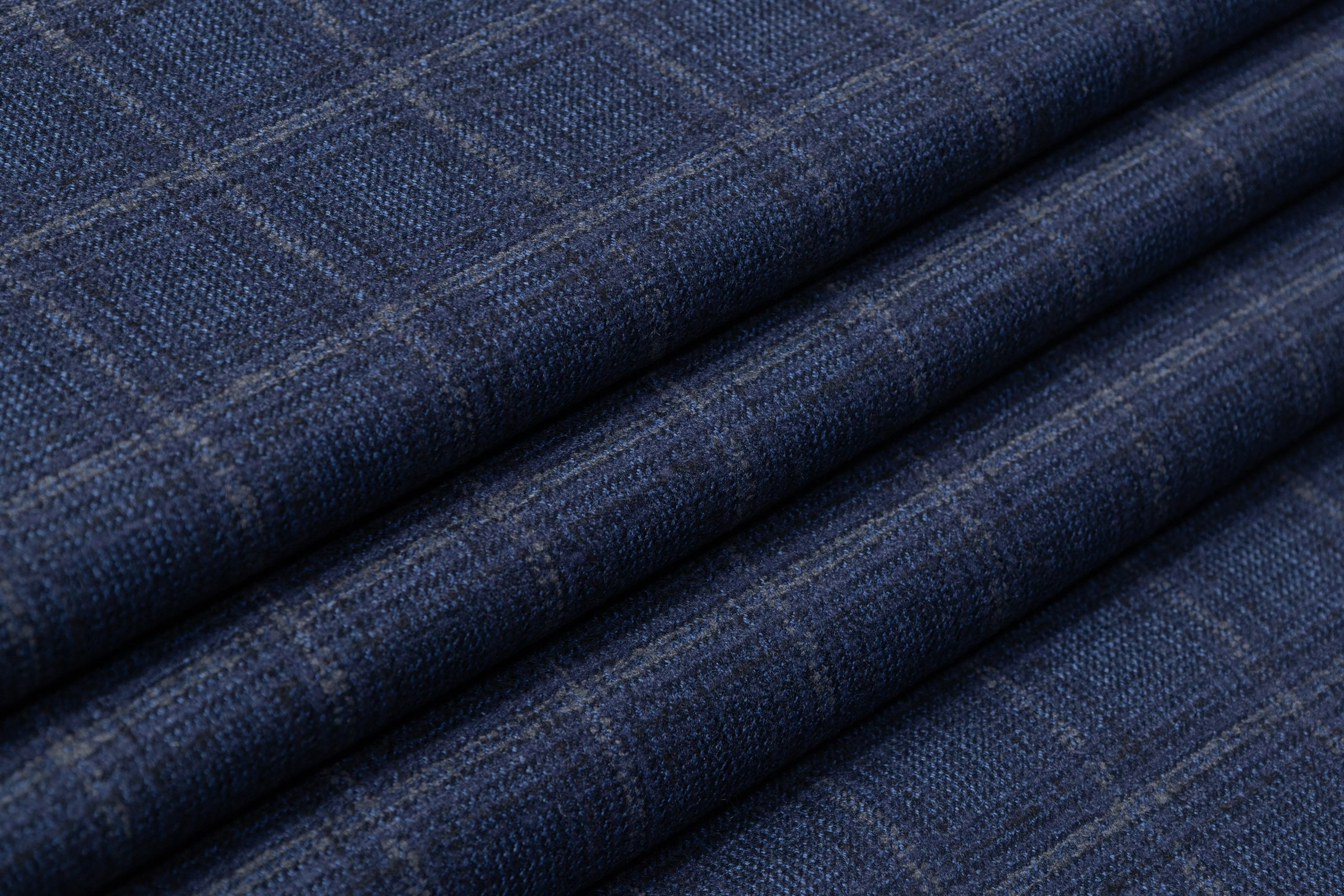 Checked Italian Cotton Wool Suiting - Blue / Gray