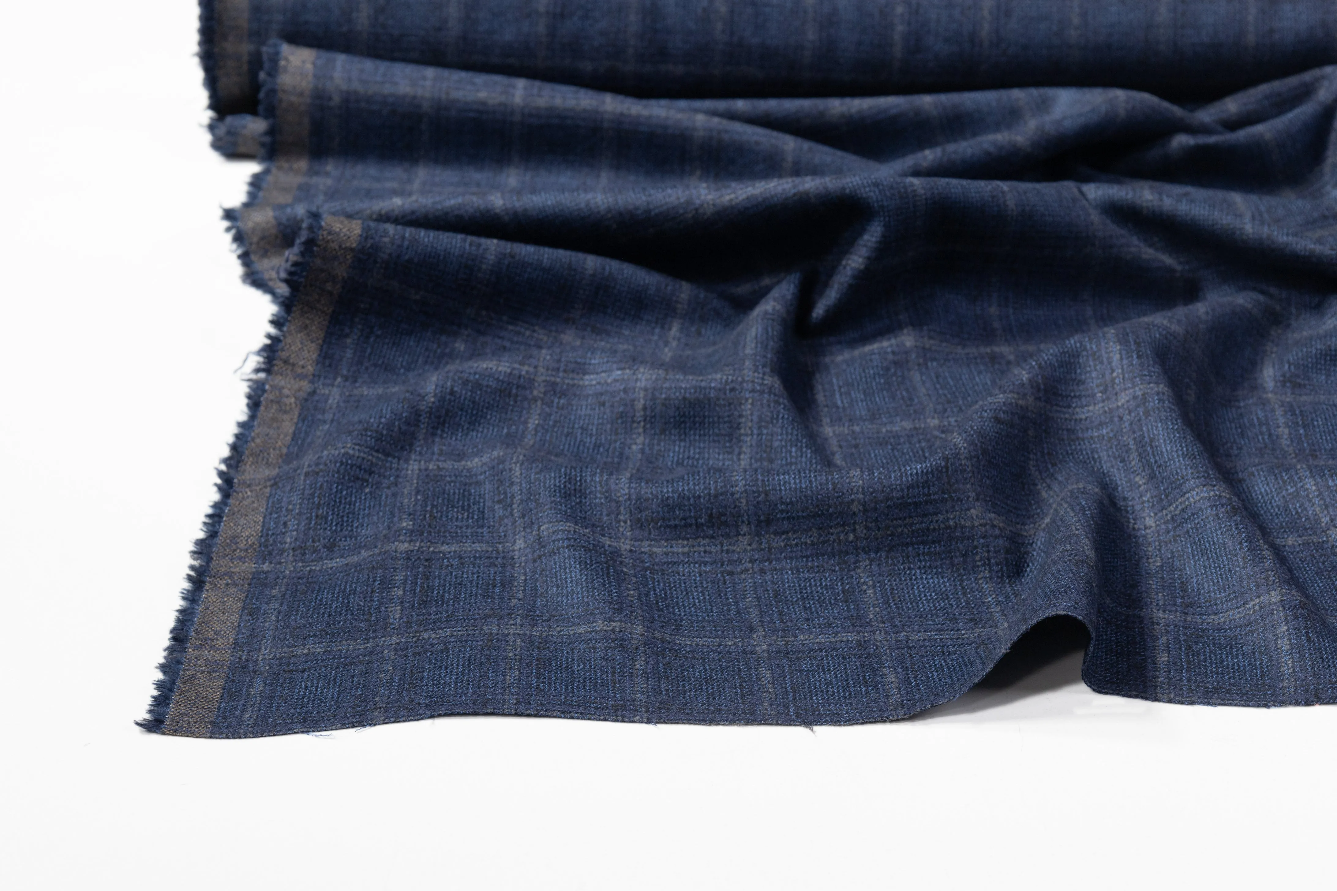 Checked Italian Cotton Wool Suiting - Blue / Gray