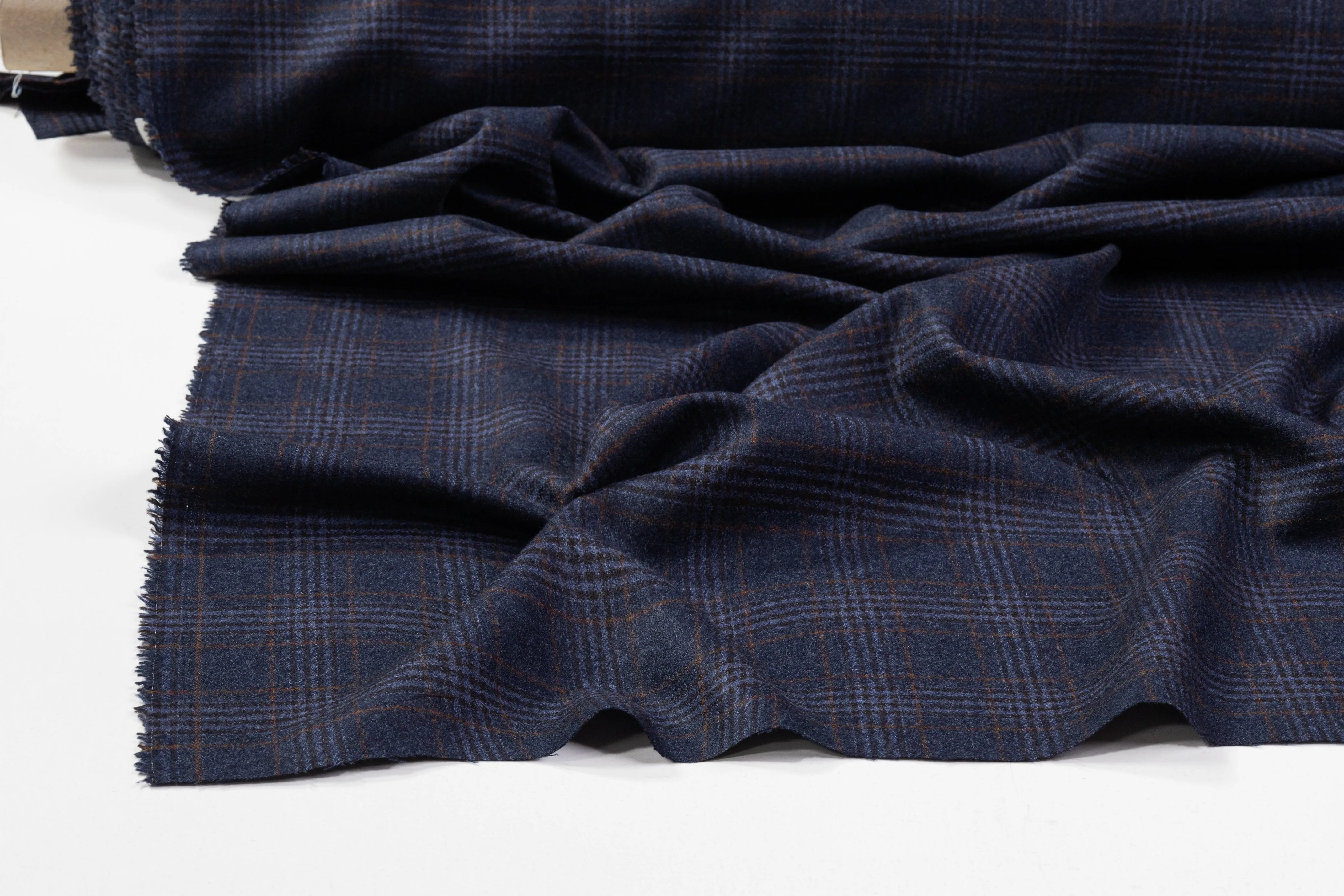 Checked Italian Wool Flannel Suiting - Blue