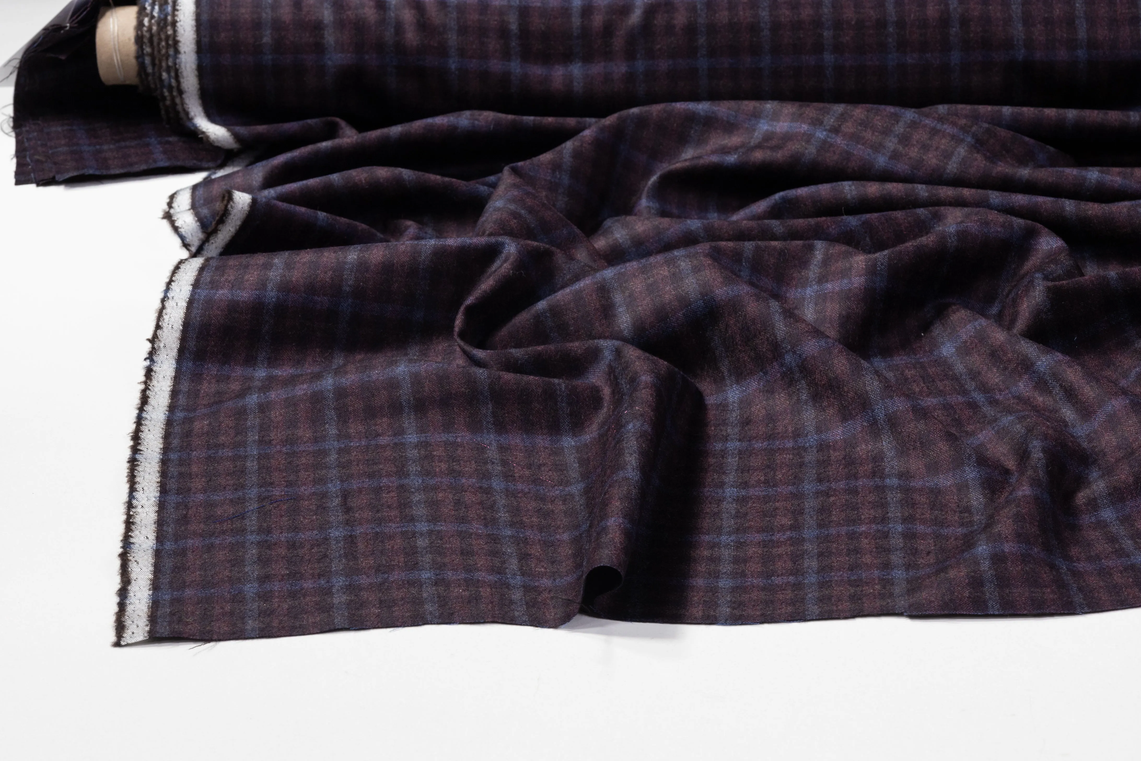 Checked Italian Wool Flannel Suiting - Burgundy / Blue