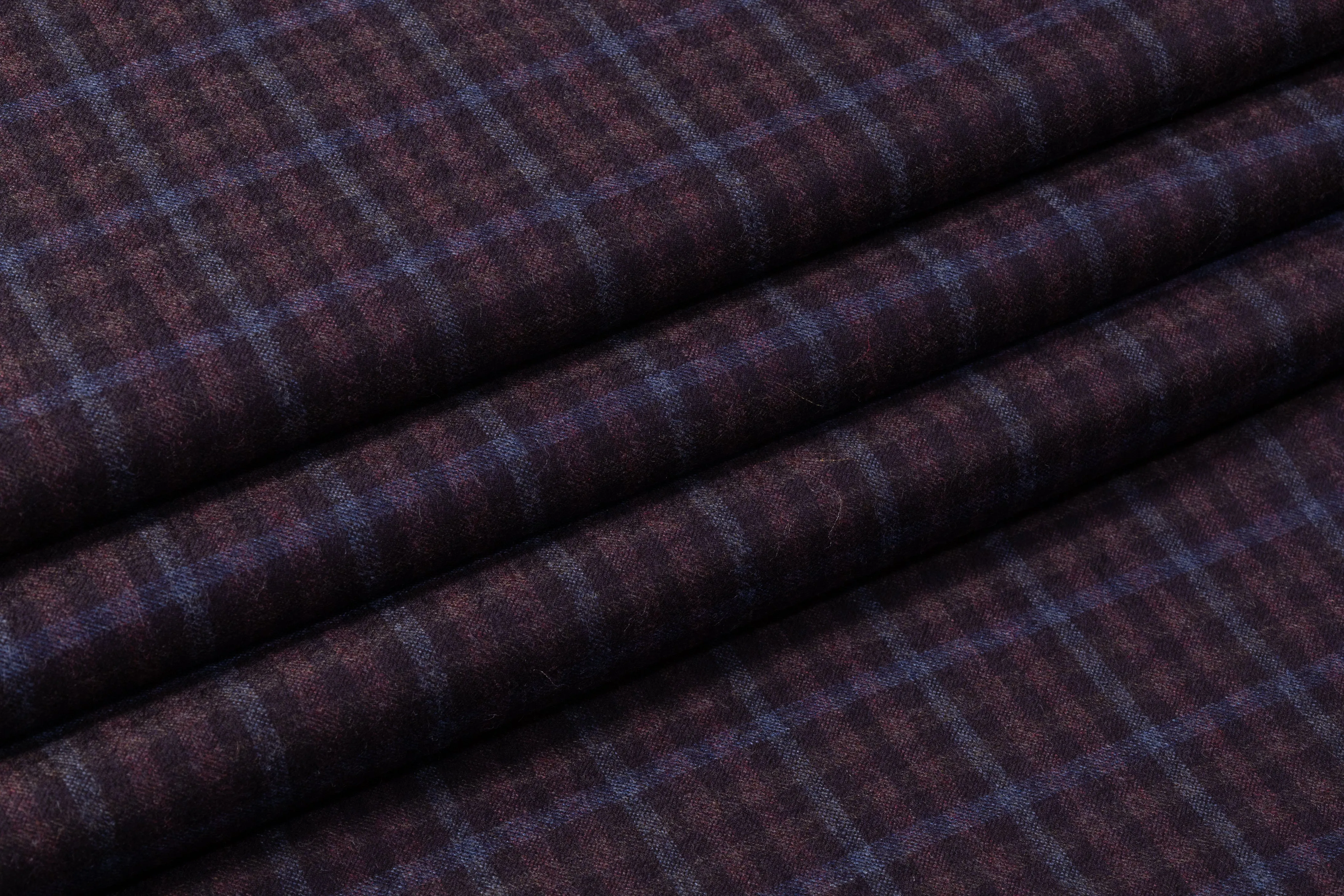 Checked Italian Wool Flannel Suiting - Burgundy / Blue