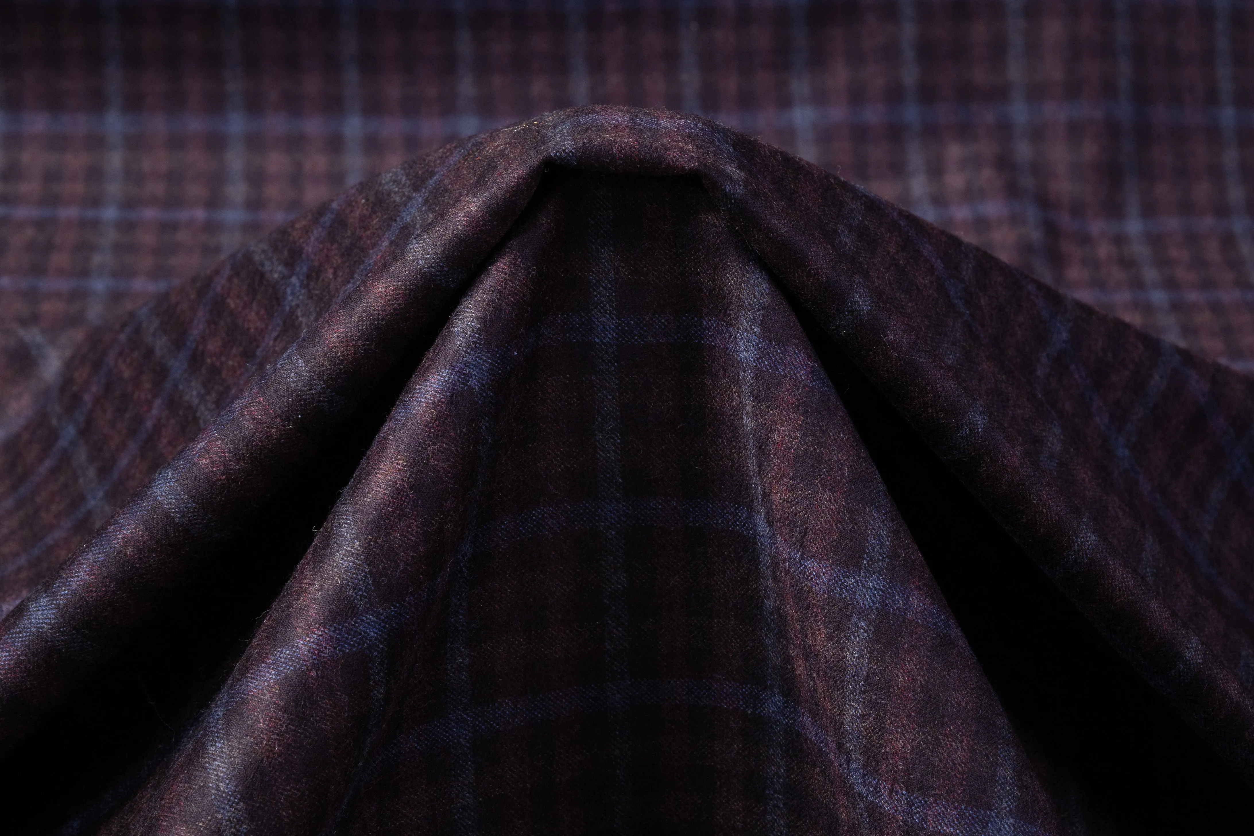 Checked Italian Wool Flannel Suiting - Burgundy / Blue