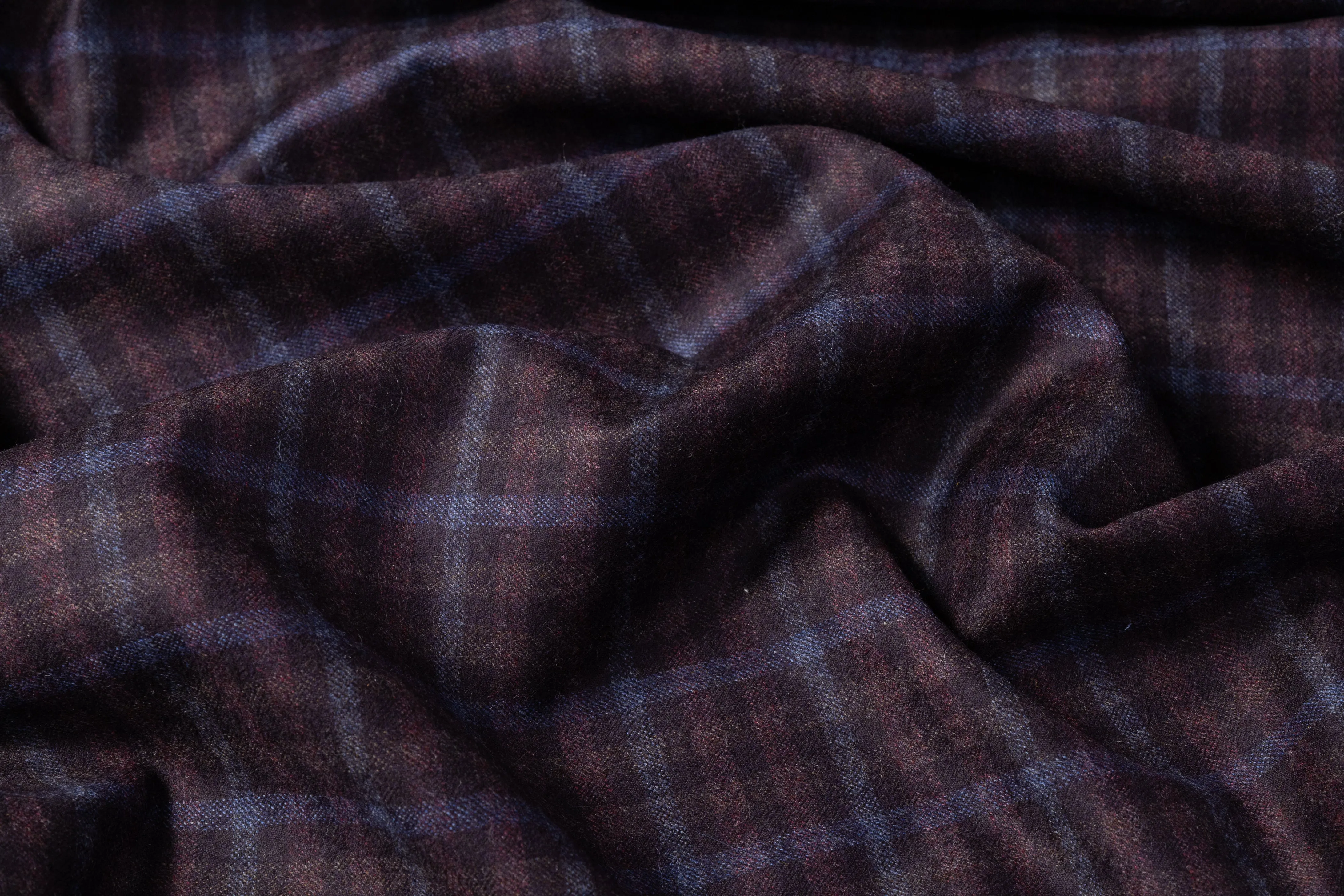 Checked Italian Wool Flannel Suiting - Burgundy / Blue