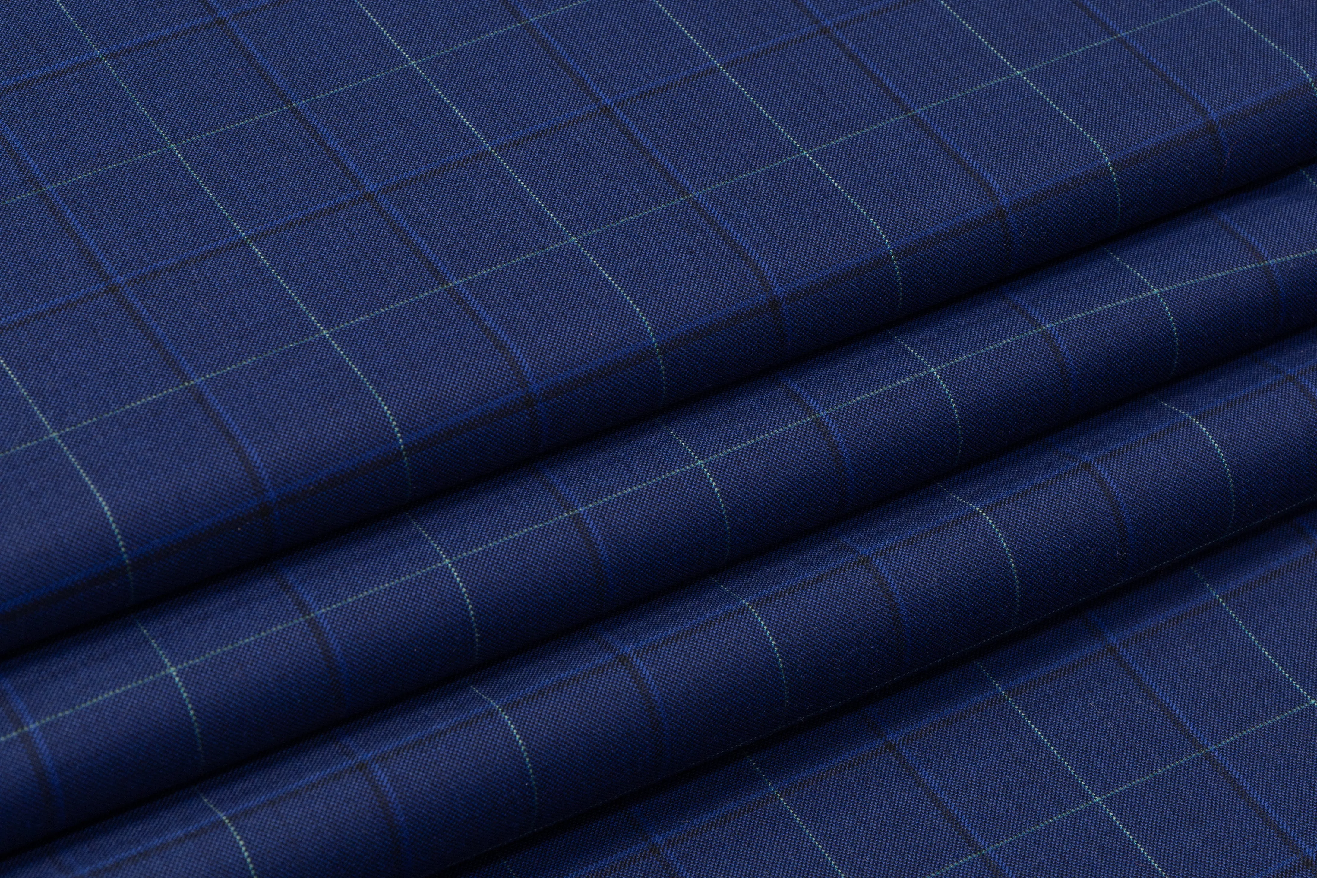 Checked Italian Wool Suiting - Blue / Green