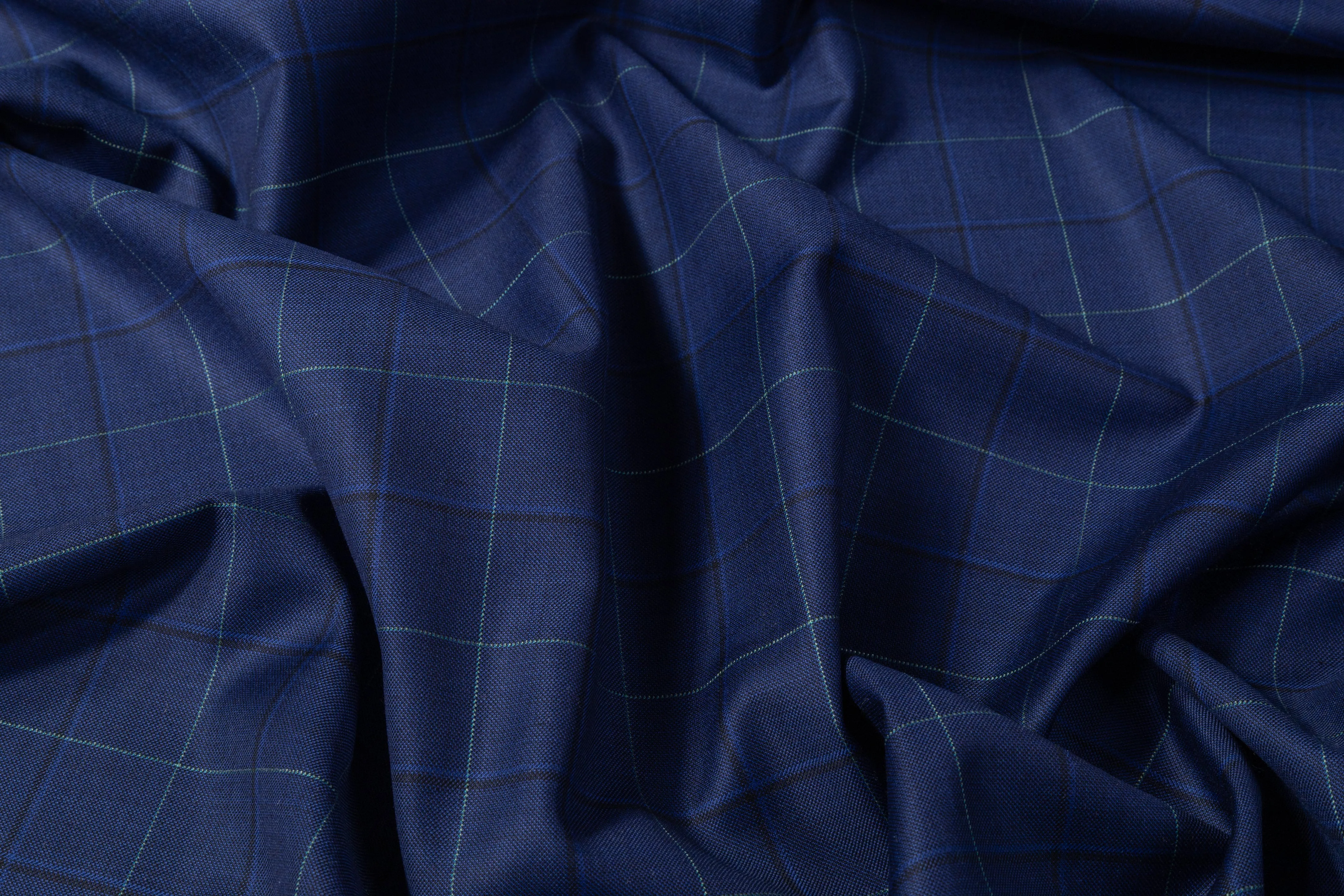 Checked Italian Wool Suiting - Blue / Green