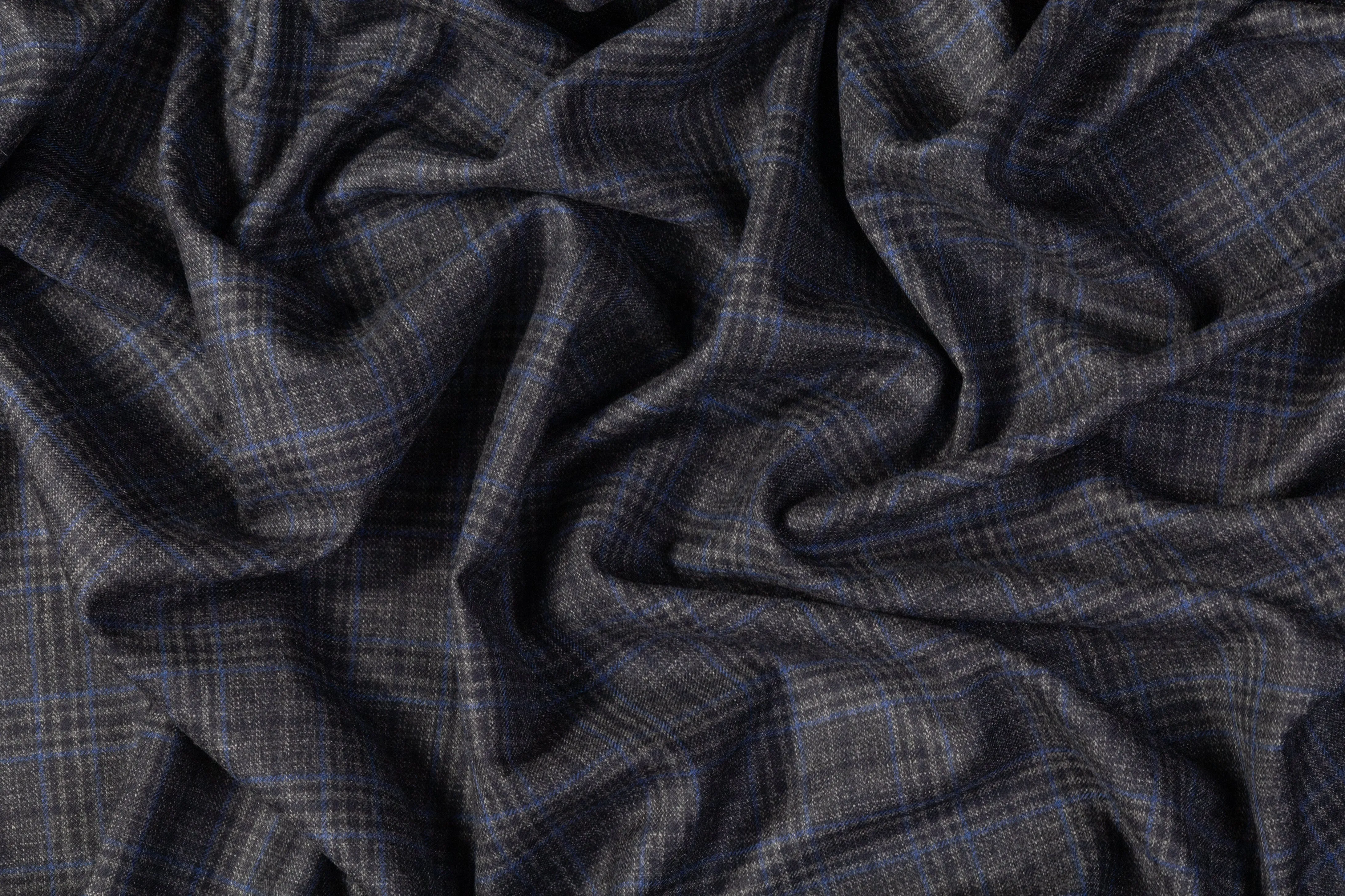 Checked Italian Wool Suiting - Charcoal Gray / Blue