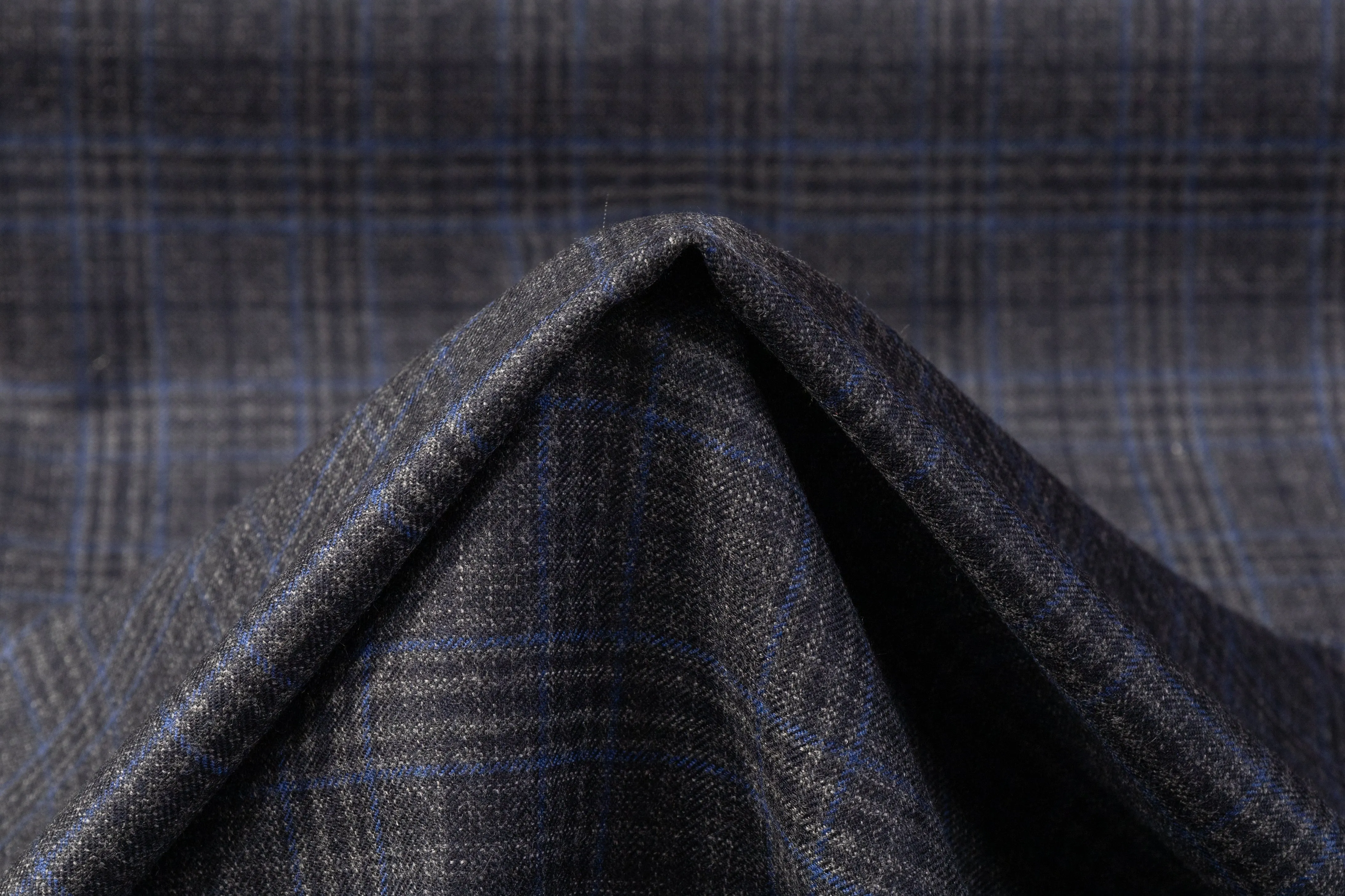 Checked Italian Wool Suiting - Charcoal Gray / Blue