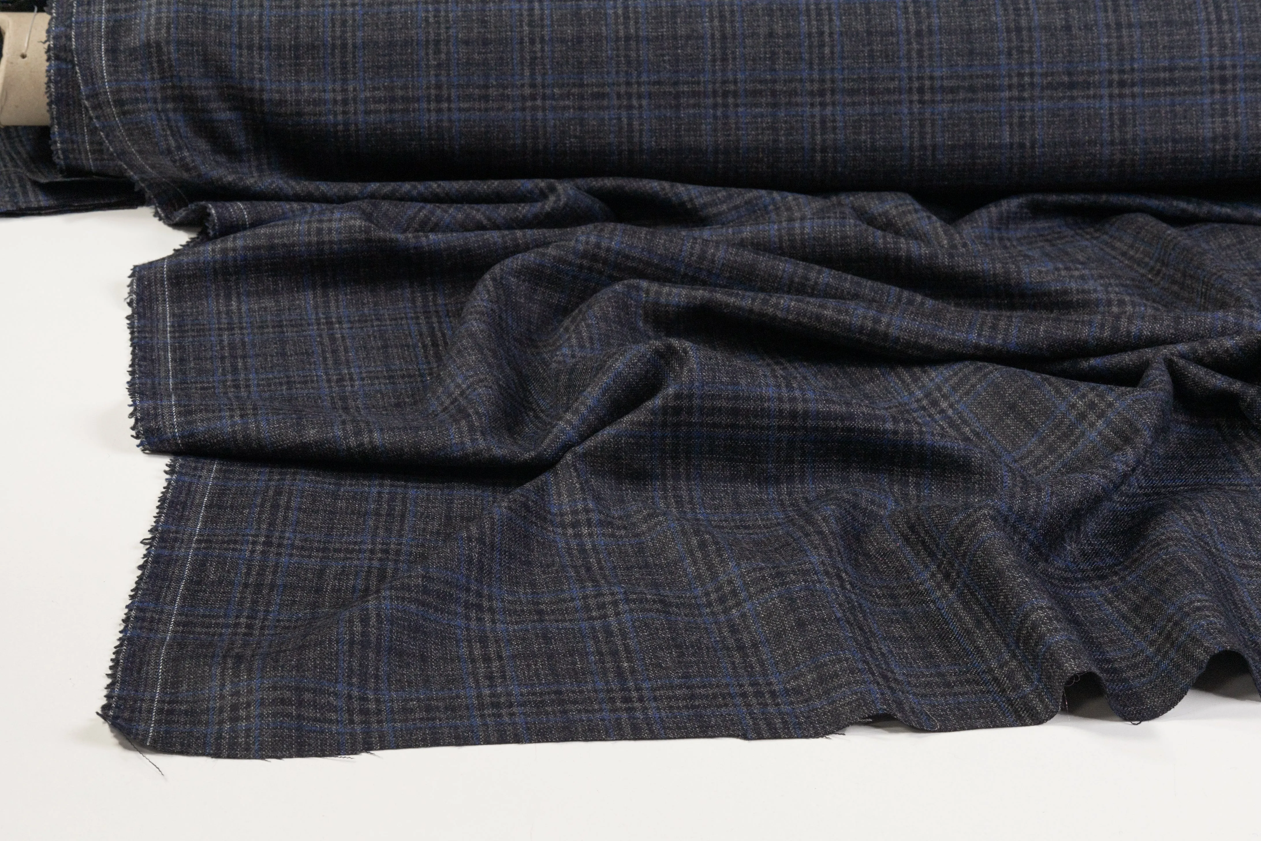 Checked Italian Wool Suiting - Charcoal Gray / Blue