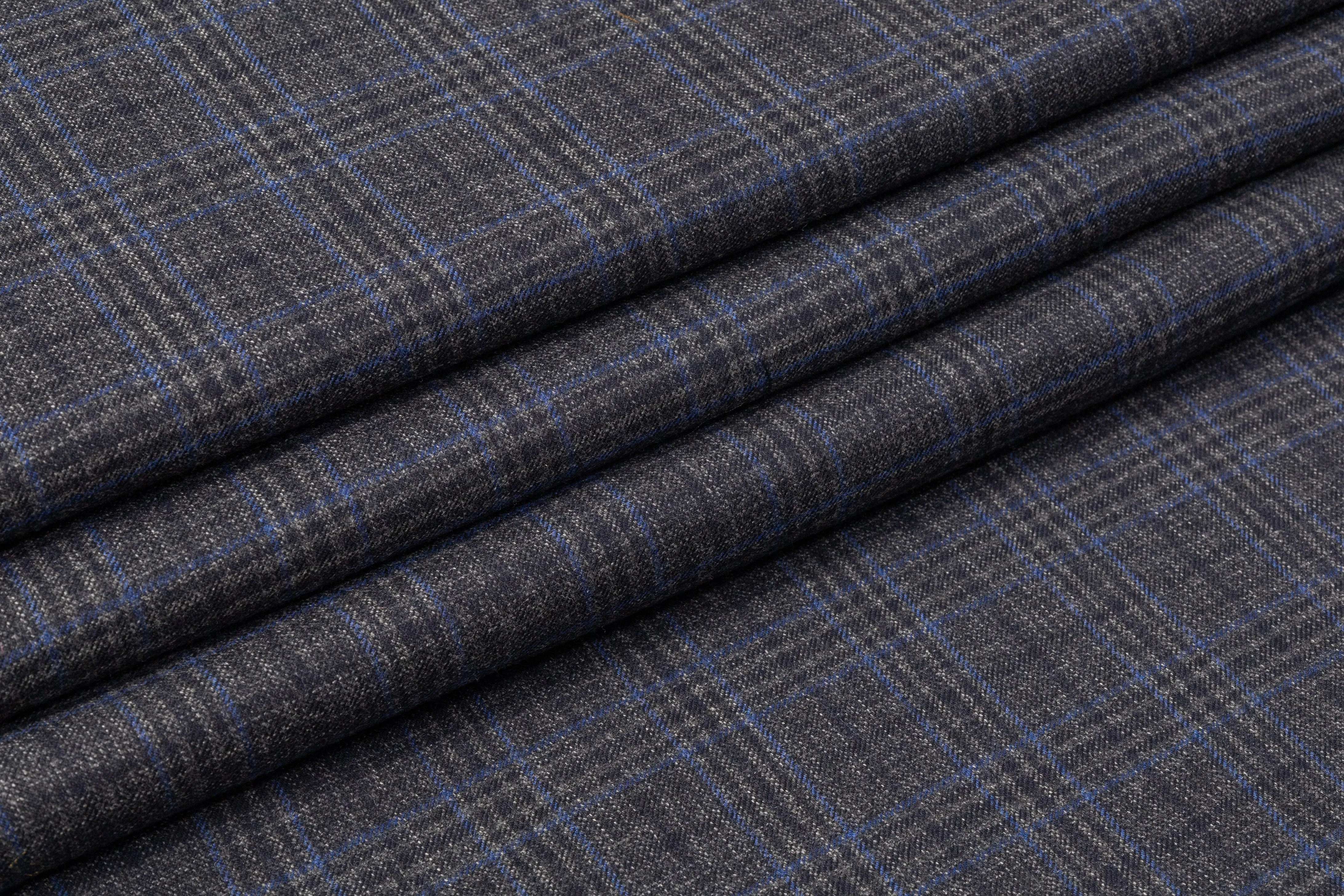 Checked Italian Wool Suiting - Charcoal Gray / Blue