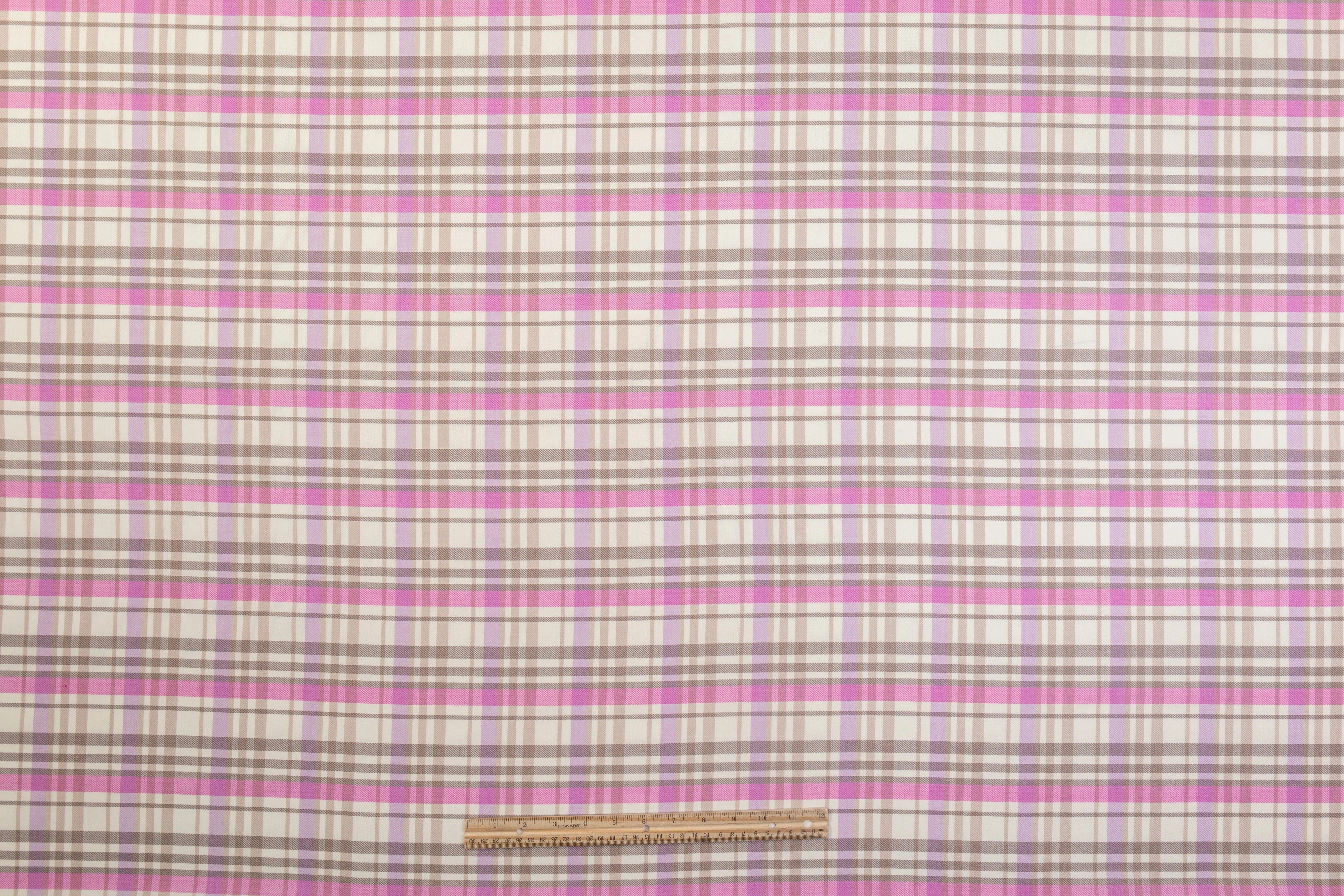 Checked Italian Wool Suiting - Pink / Taupe / Purple