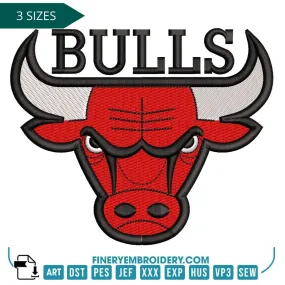 Chicago Bulls Embroidery Design – Classic Team Logo in 3 Sizes