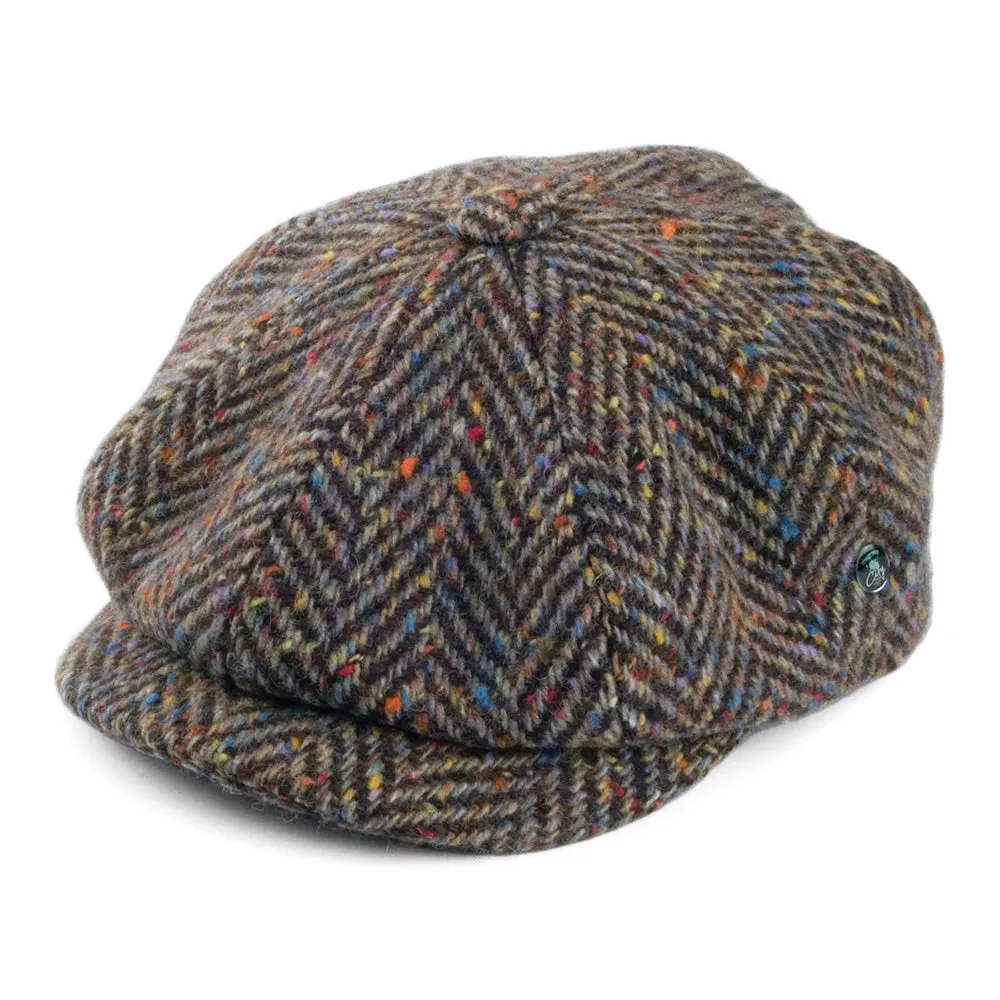 City Sport Donegal Tweed Herringbone Newsboy Cap - Brown-Tan