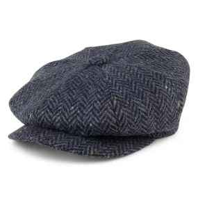 City Sport Herringbone Donegal Tweed Newsboy Cap - Blue-Navy