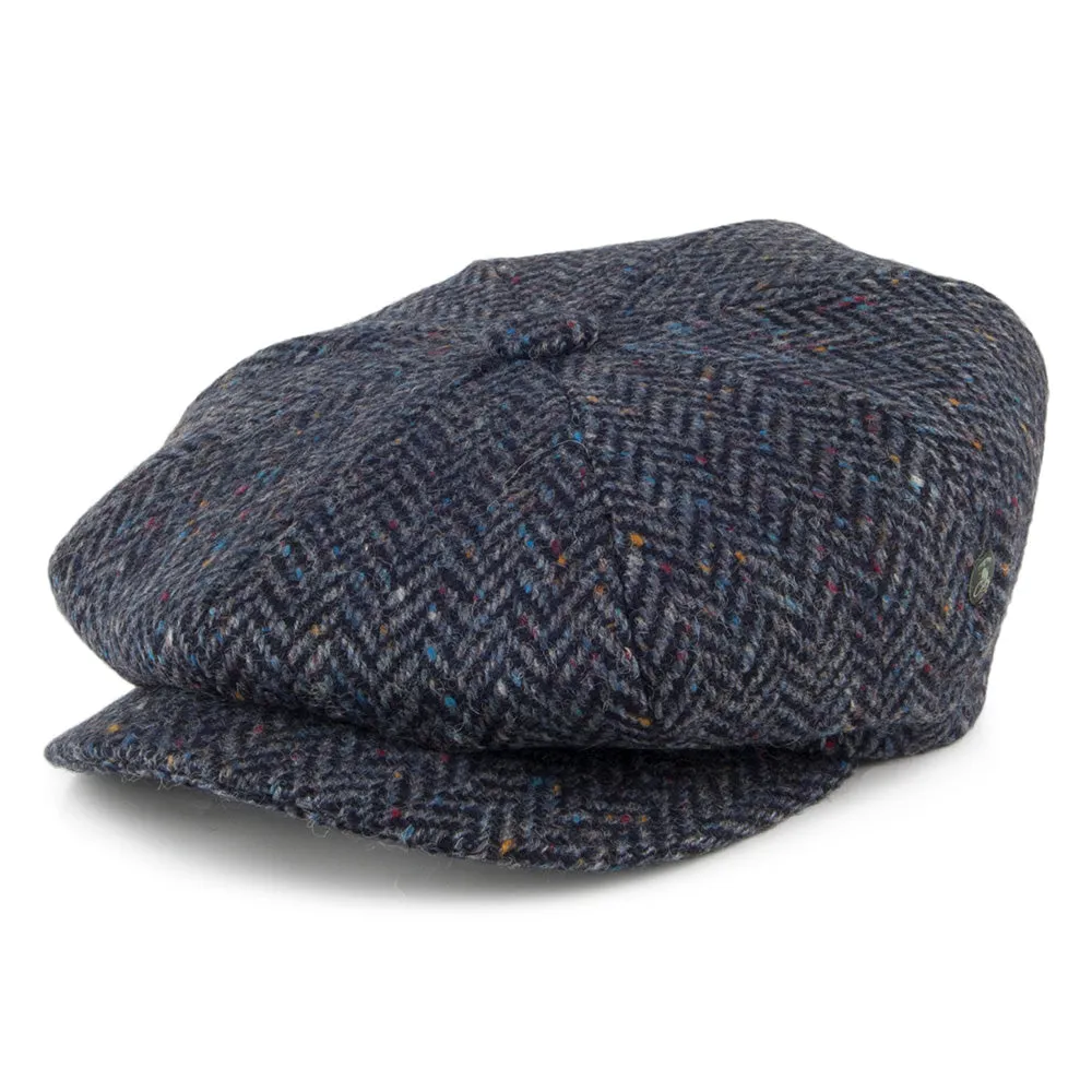 City Sport Herringbone Donegal Tweed Newsboy Cap - Blue-Navy