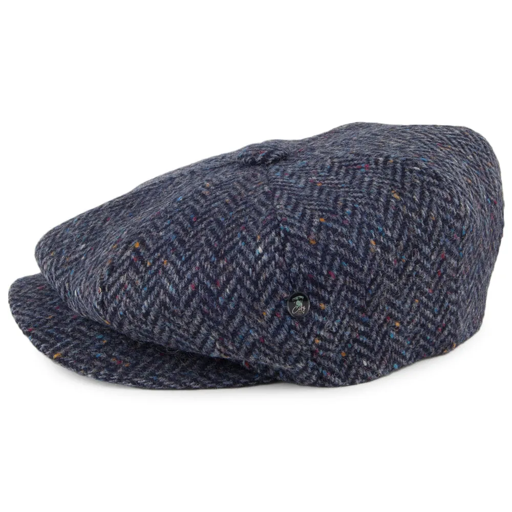 City Sport Herringbone Donegal Tweed Newsboy Cap - Blue-Navy