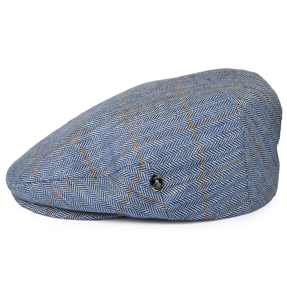 City Sport Windowpane Herringbone Pure Silk Flat Cap - Blue