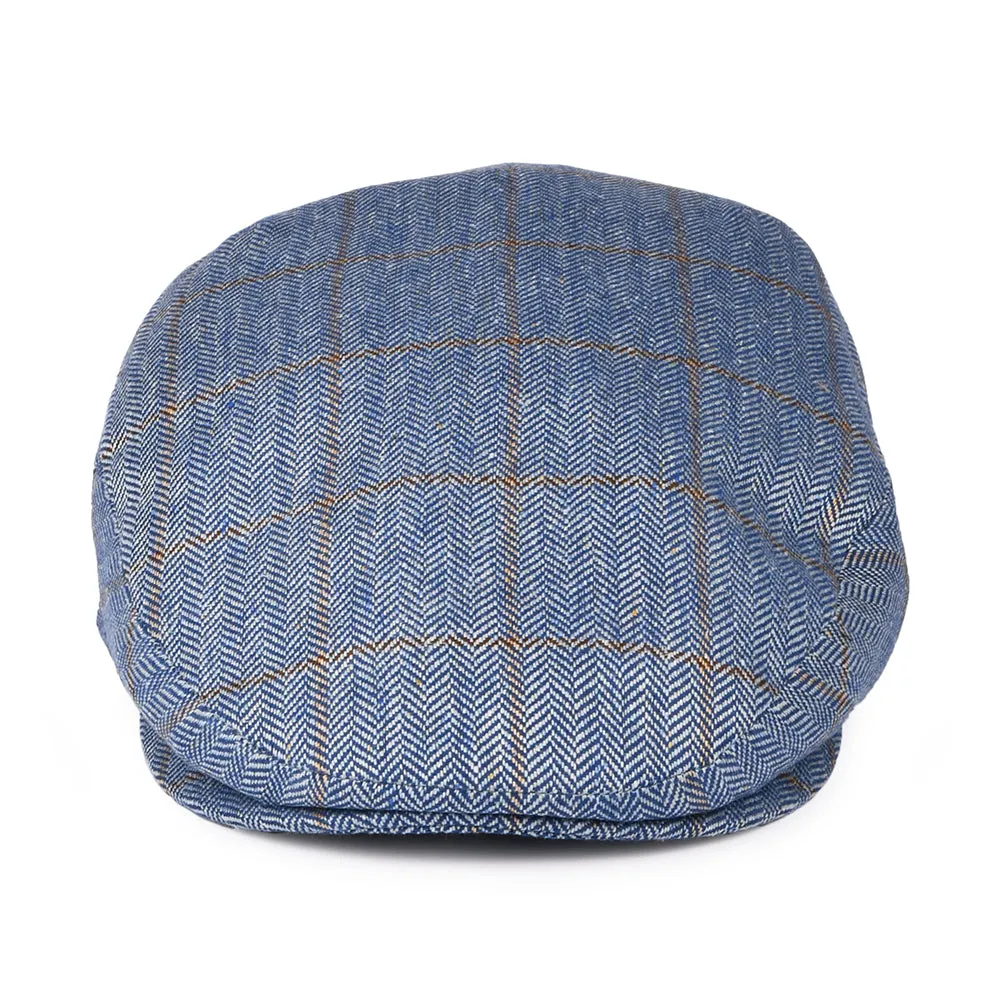 City Sport Windowpane Herringbone Pure Silk Flat Cap - Blue