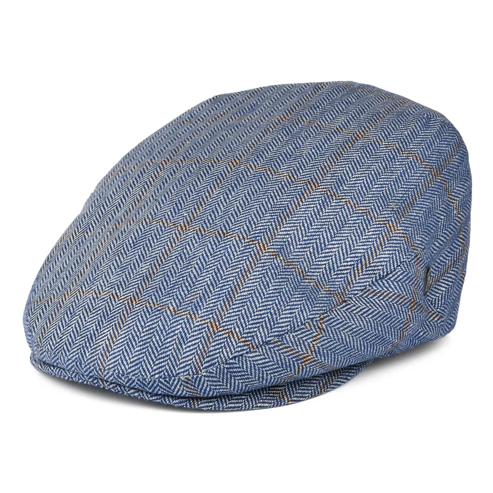 City Sport Windowpane Herringbone Pure Silk Flat Cap - Blue