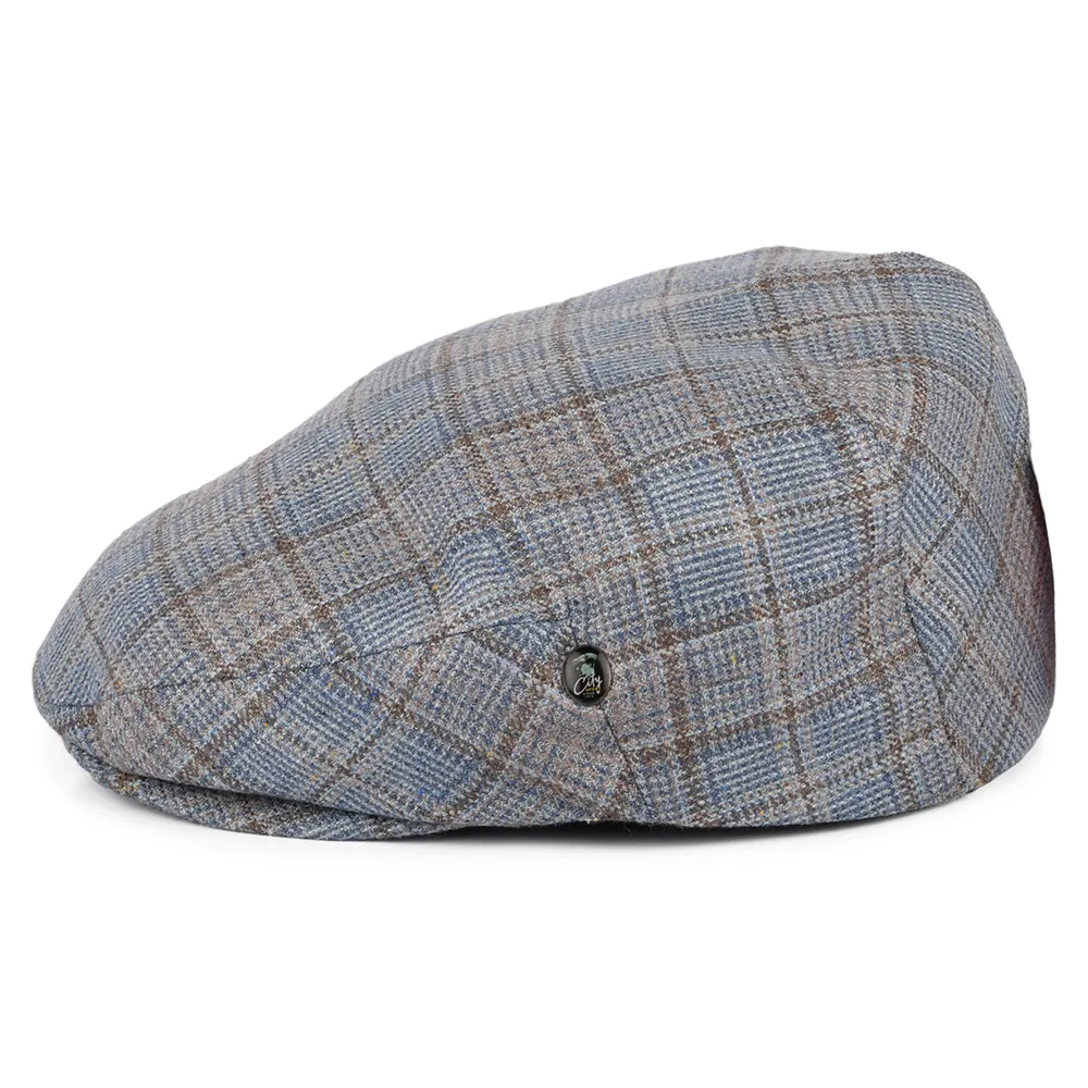 City Sport Windowpane Silk-Wool Summer Flat Cap - Blue-Brown