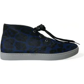 Dolce & Gabbana Chic Blue Leopard Print Mid-Top Sneakers