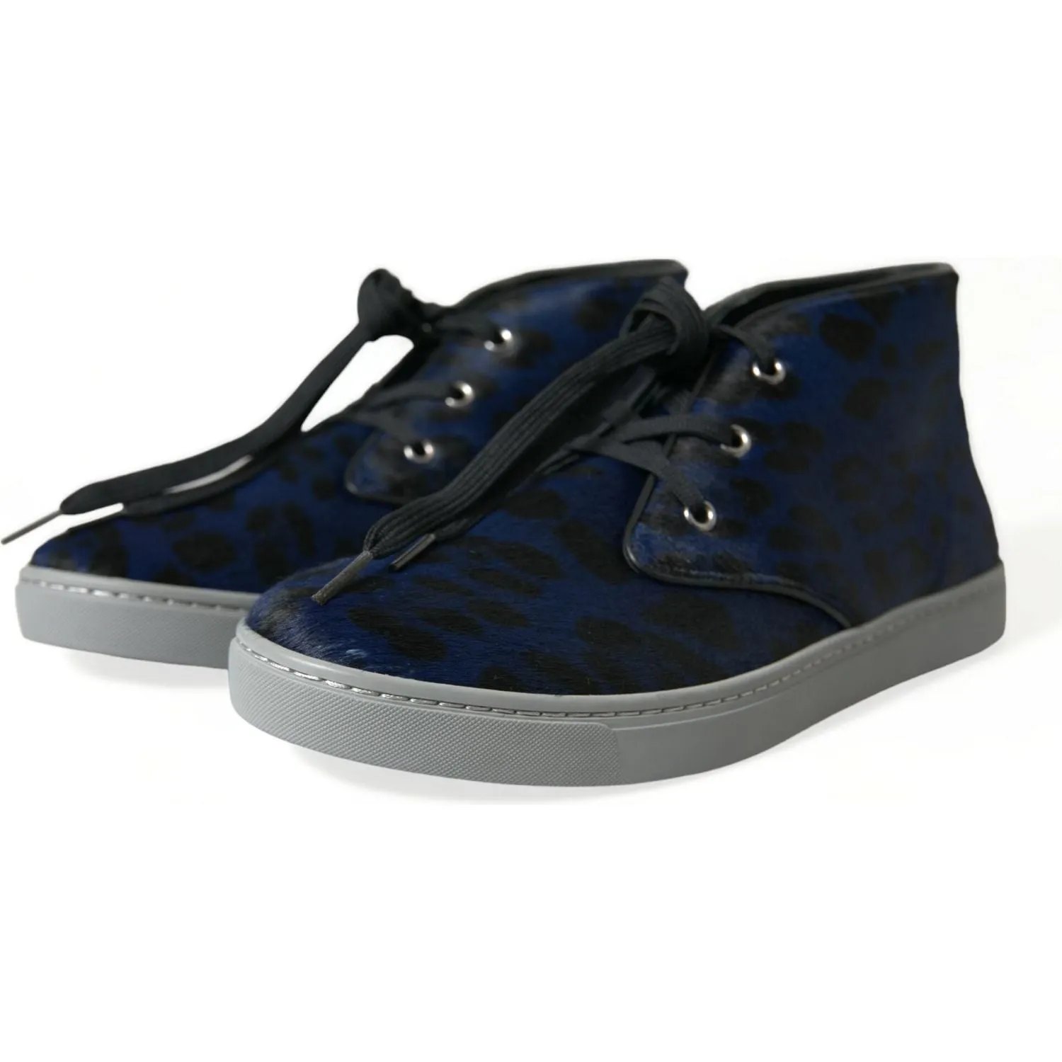 Dolce & Gabbana Chic Blue Leopard Print Mid-Top Sneakers