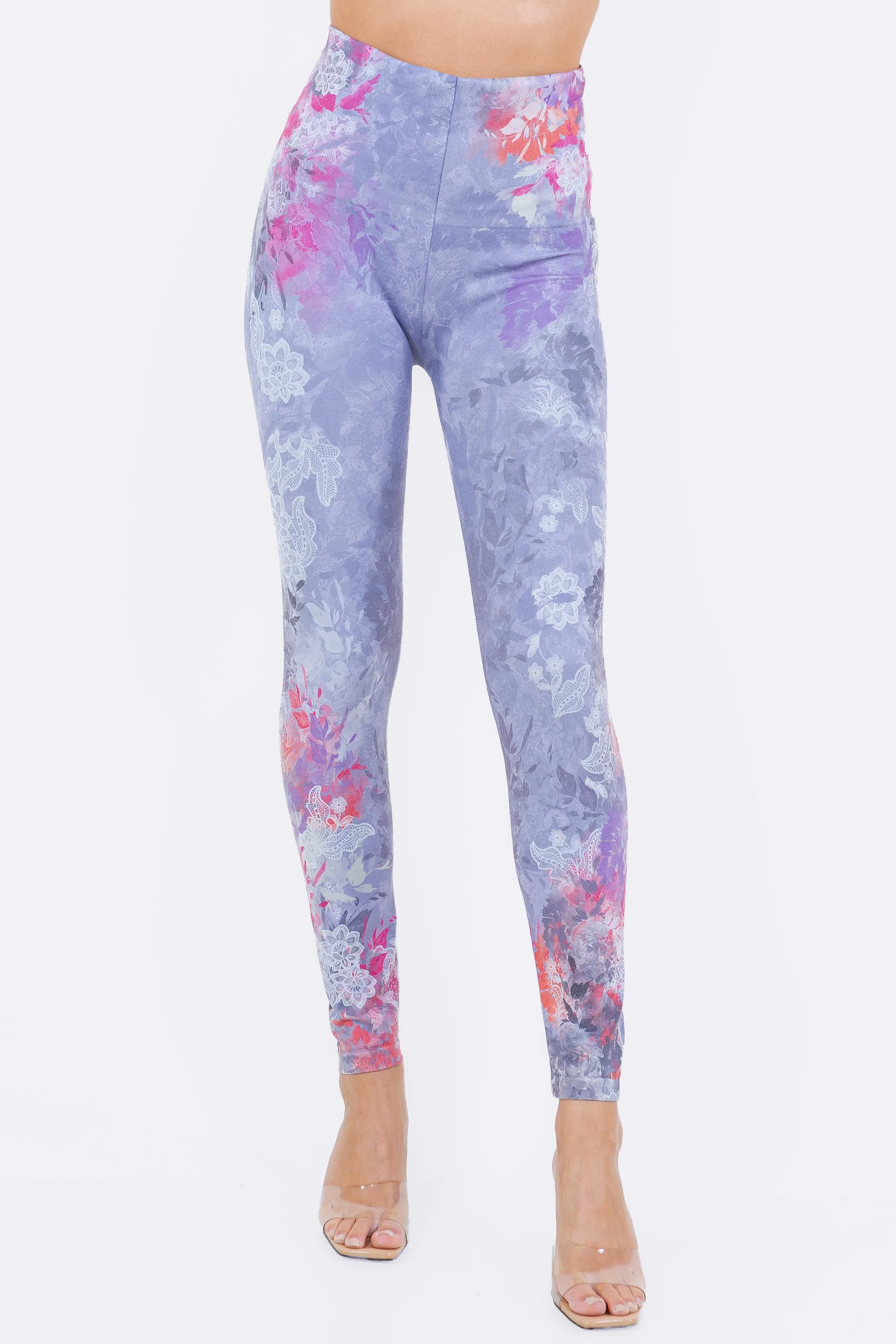 Floral Splash and Lace Printed Leggings