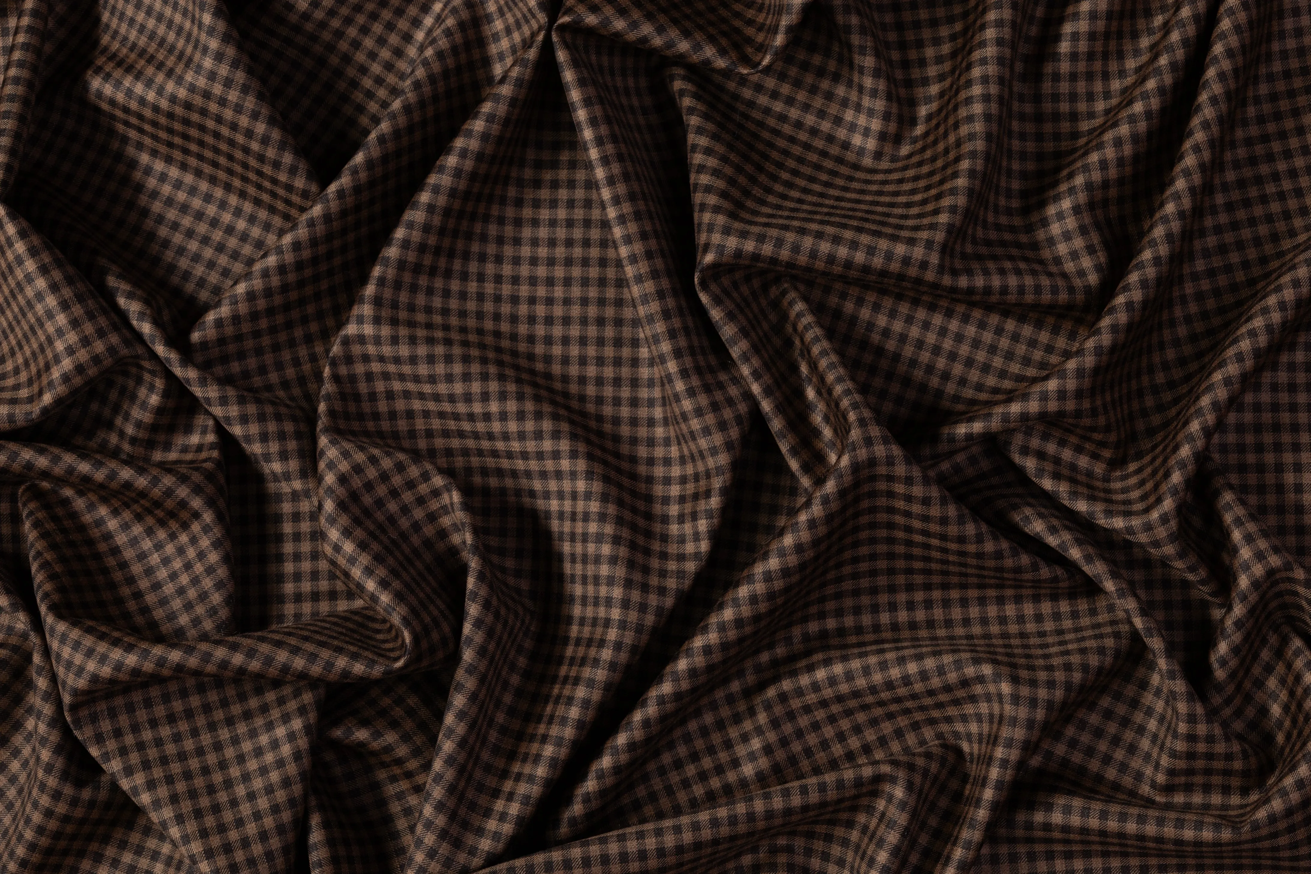 Gingham Checked Super 130's Italian Wool Suiting - Brown