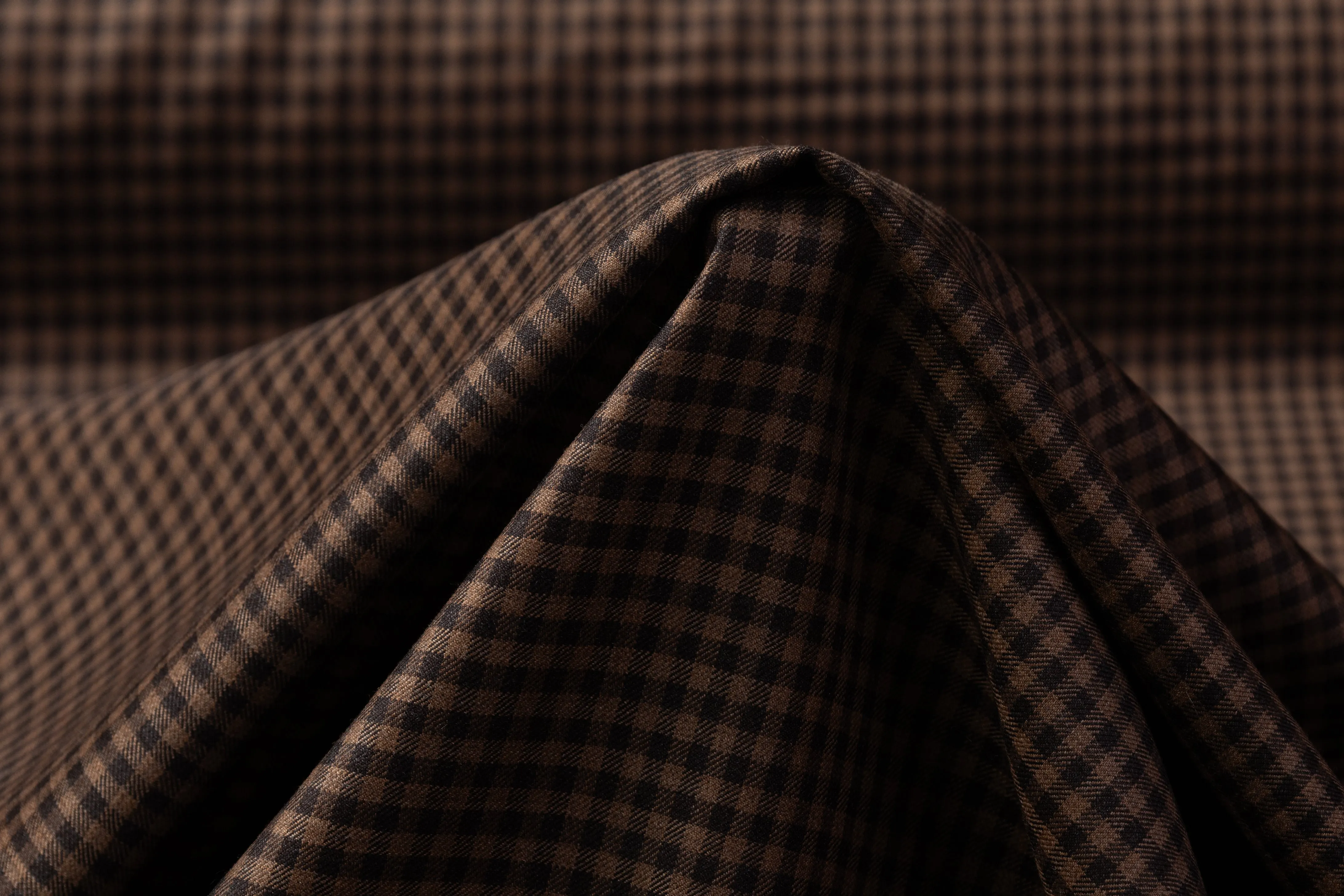 Gingham Checked Super 130's Italian Wool Suiting - Brown