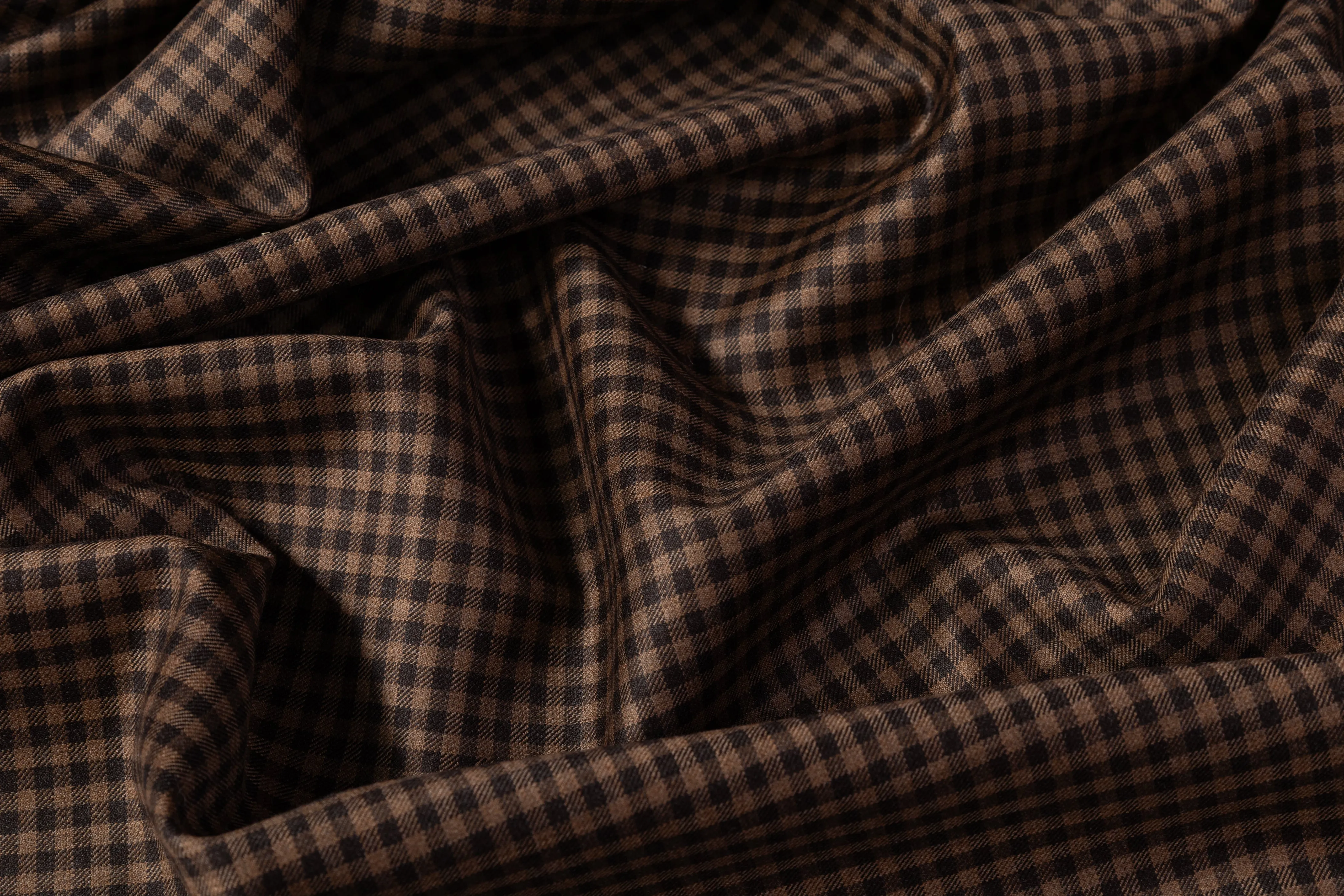 Gingham Checked Super 130's Italian Wool Suiting - Brown