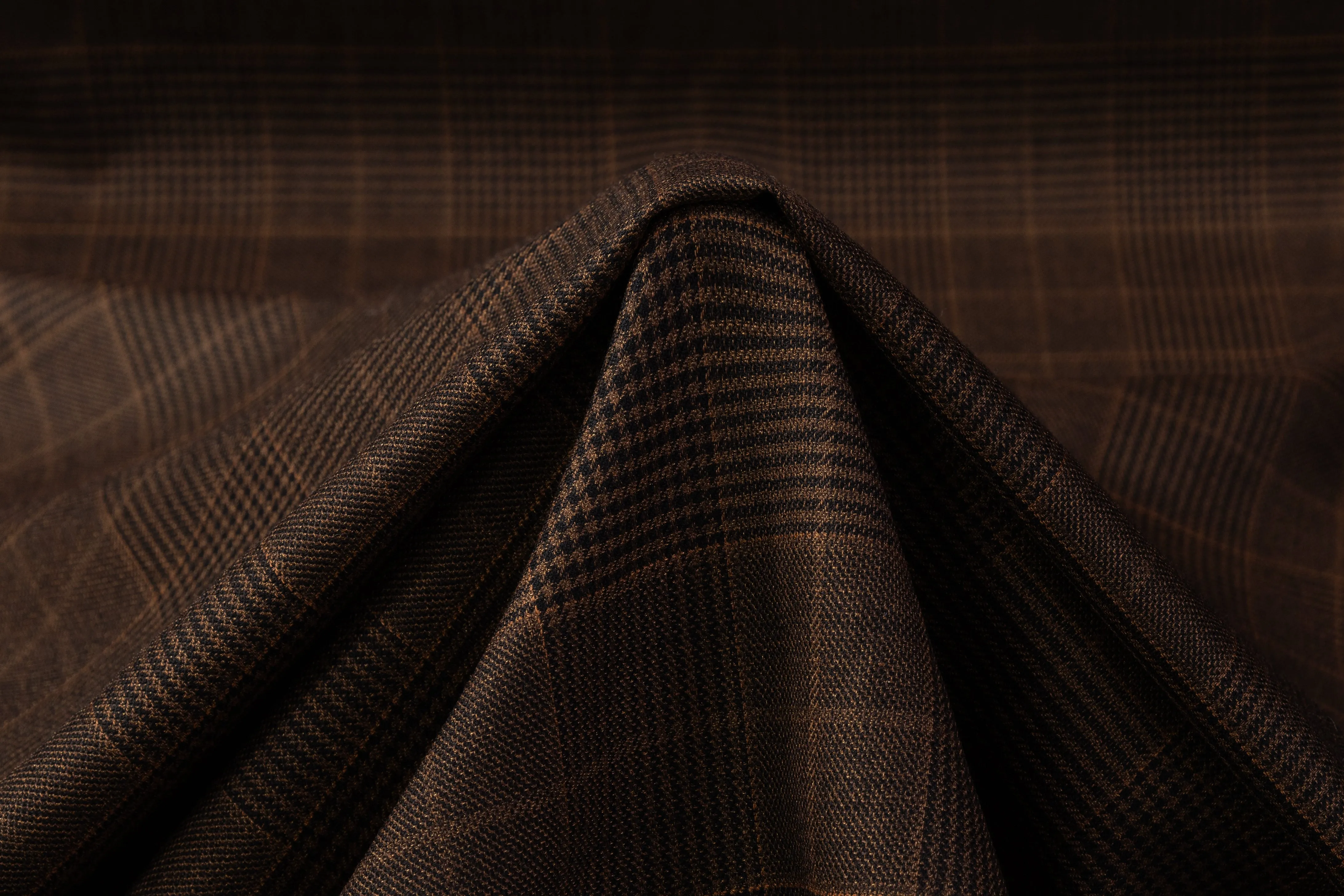 Glen Check Italian Silk and Wool Suiting - Brown