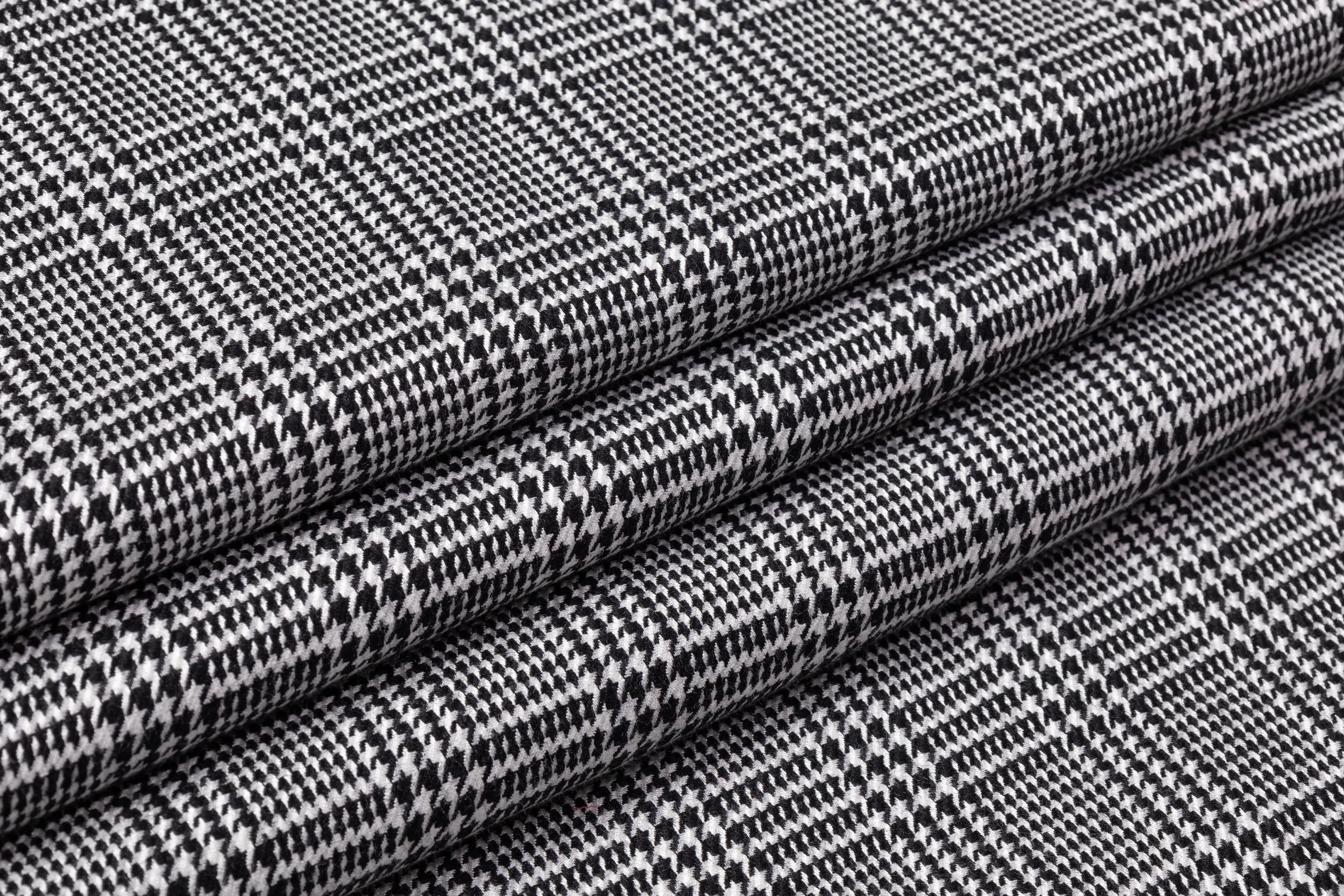 Glen Check Italian Wool Viscose Suiting - Black / White