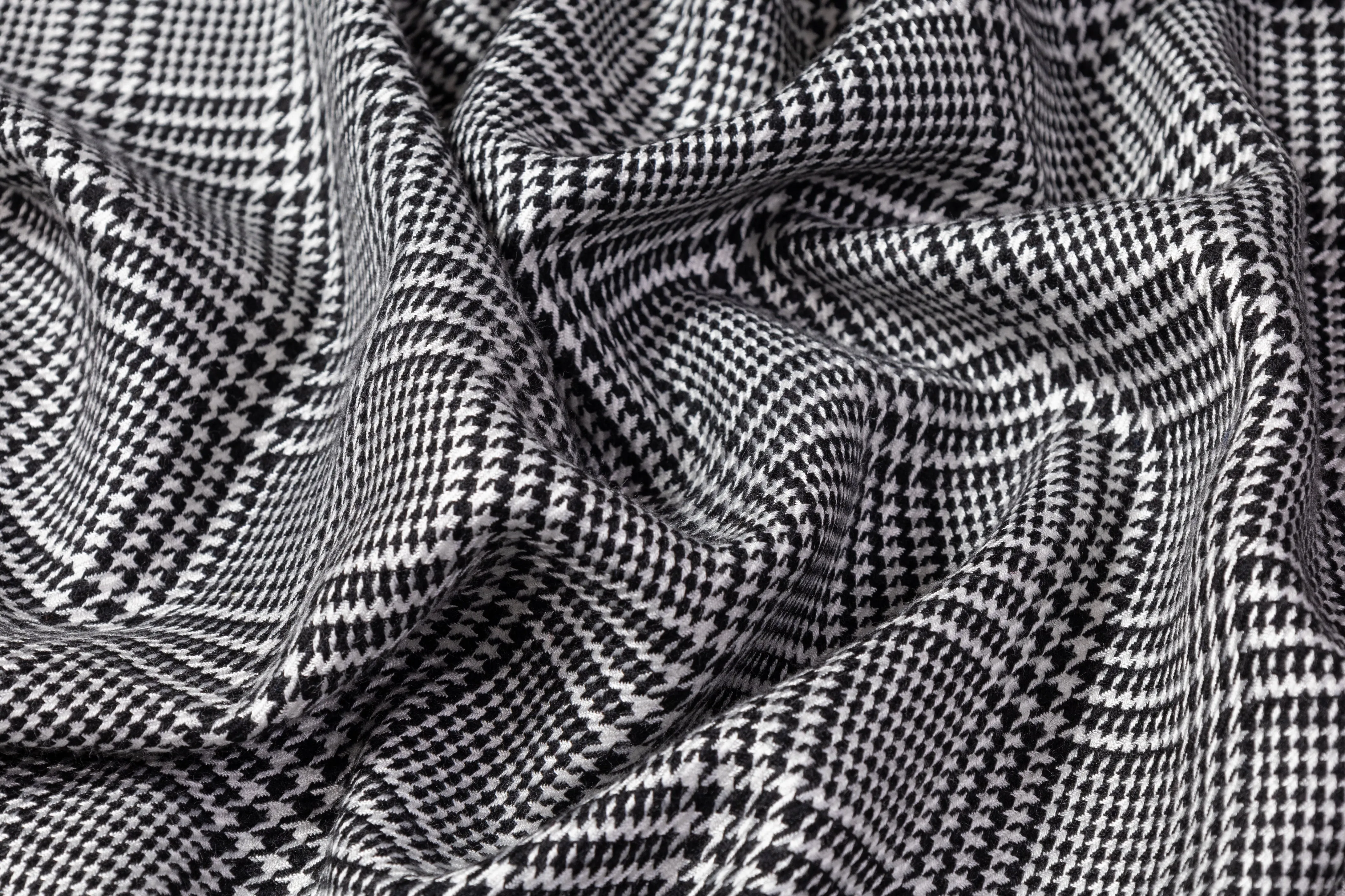 Glen Check Italian Wool Viscose Suiting - Black / White