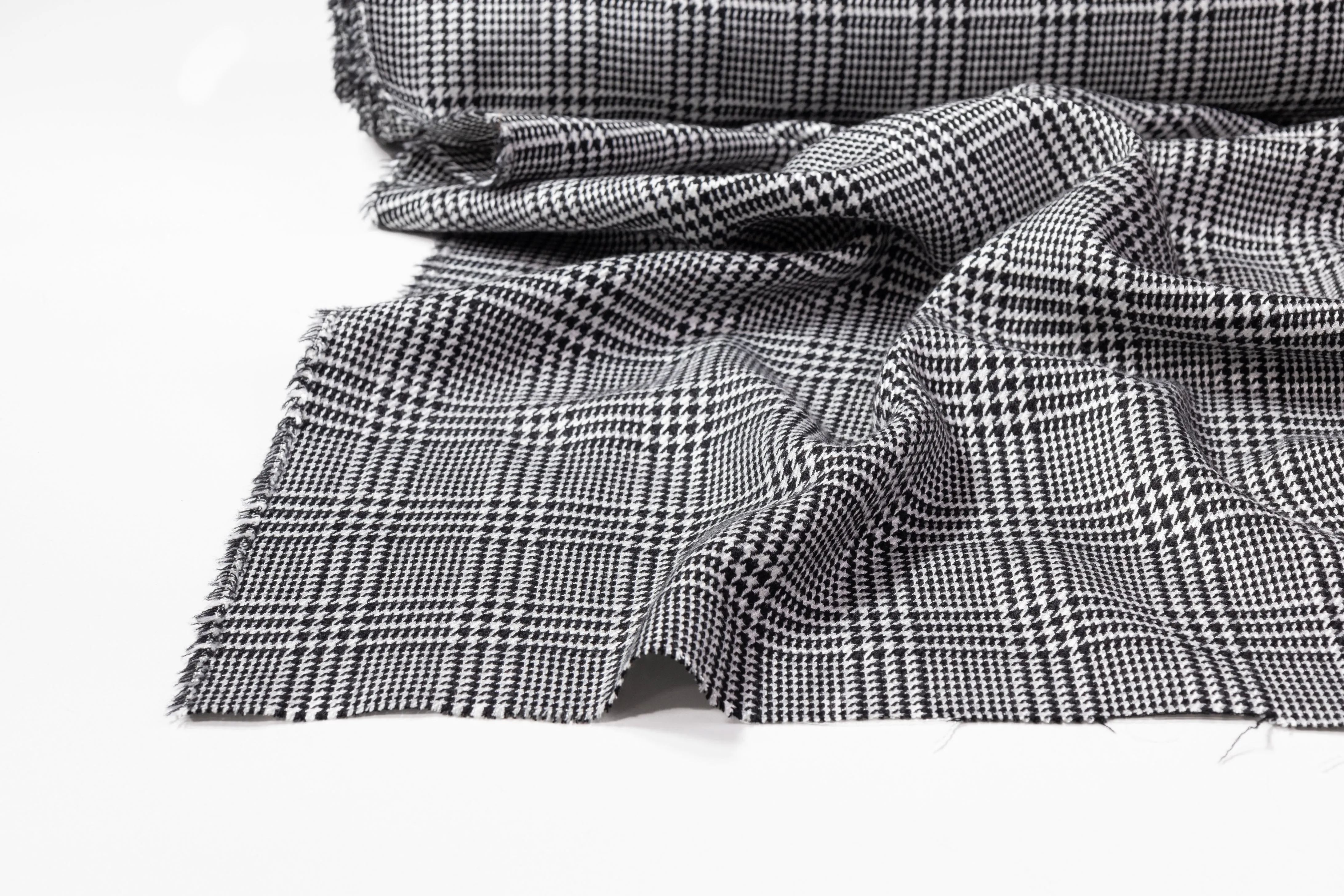 Glen Check Italian Wool Viscose Suiting - Black / White