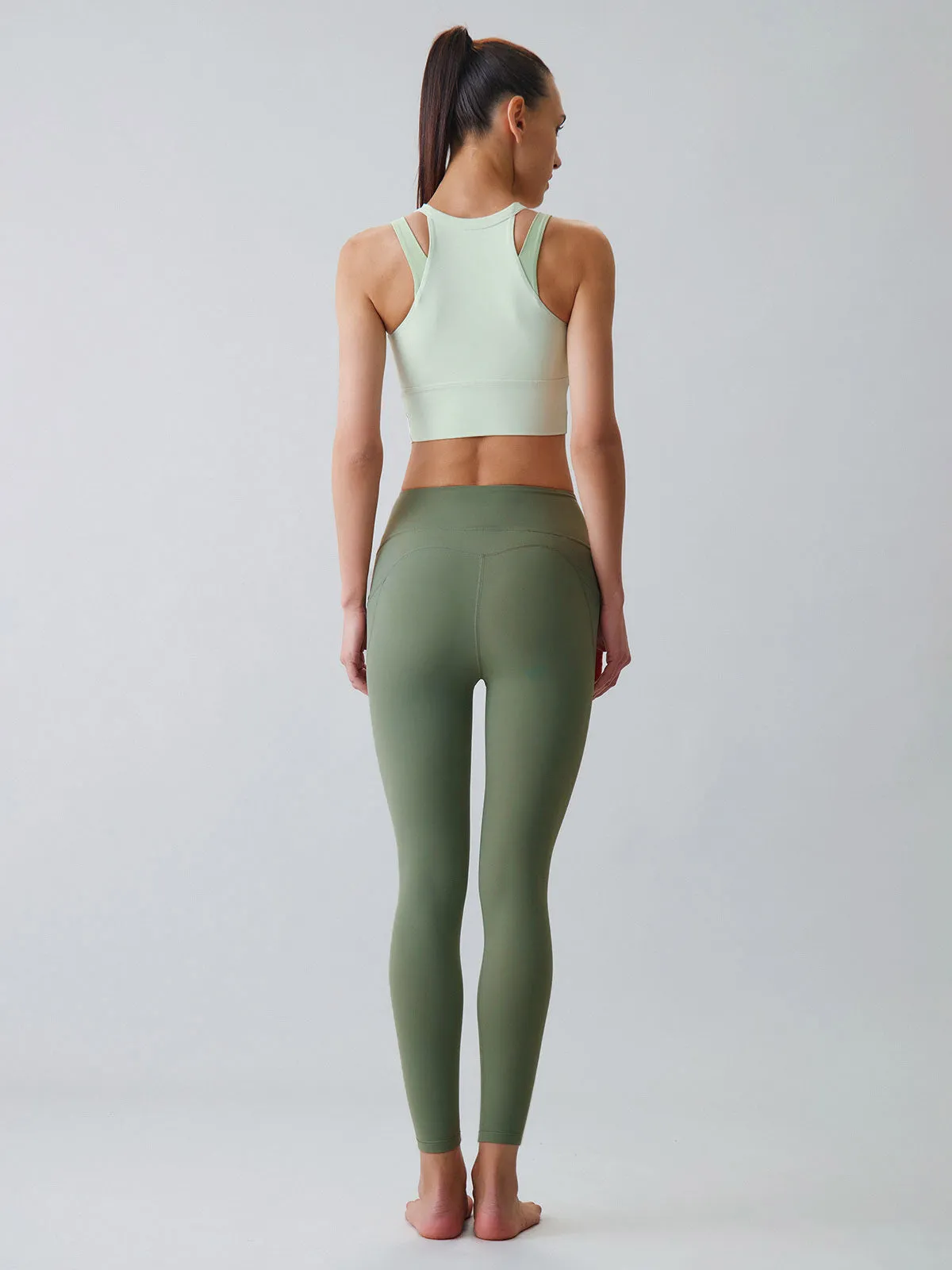 Green High Waisted Pockets Leggings 24”