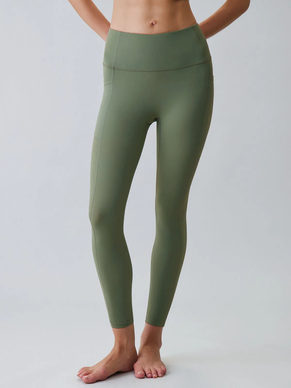 Green High Waisted Pockets Leggings 24”