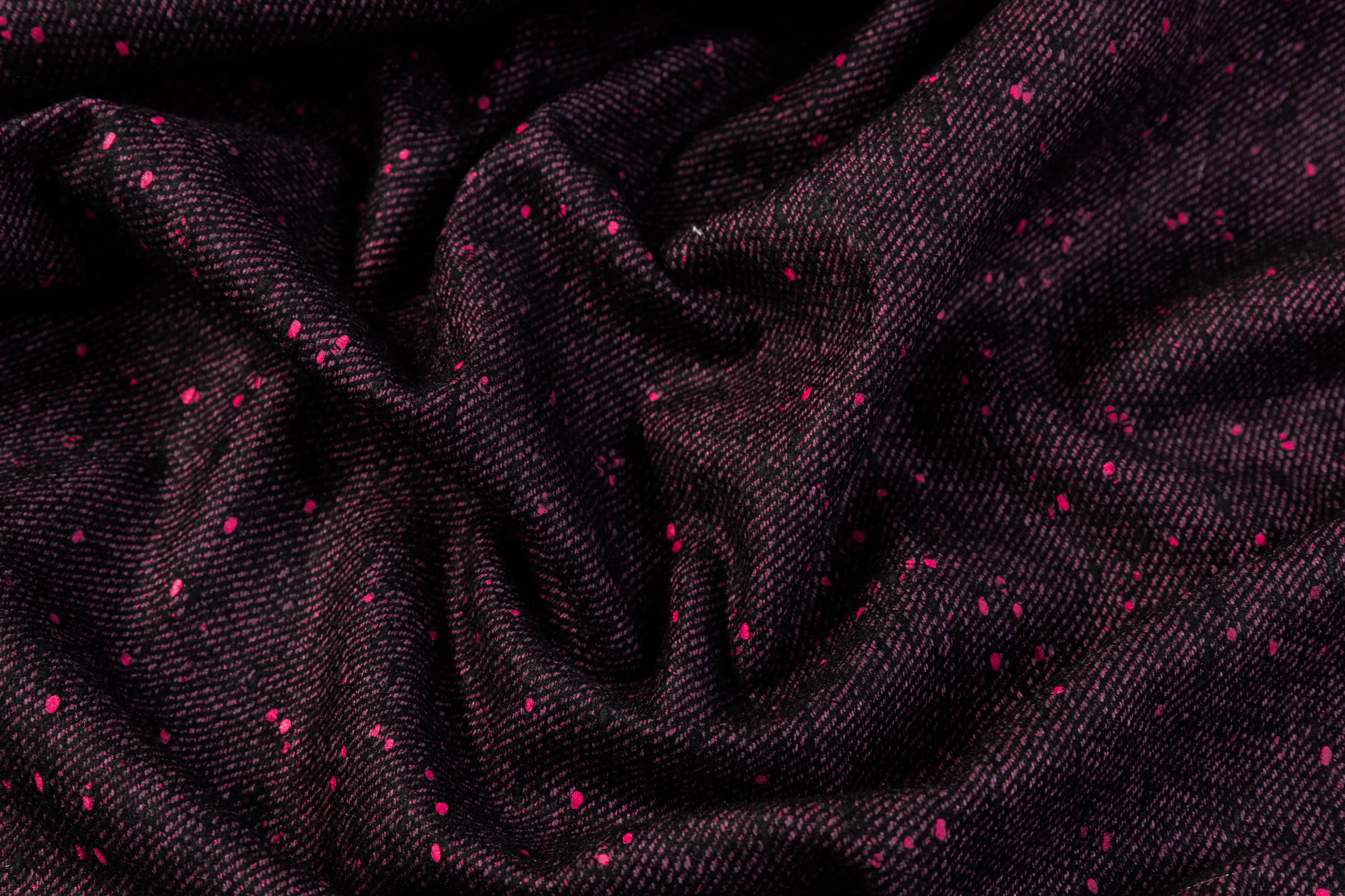 Italian Wool Blend Tweed - Dark Fuchsia / Black