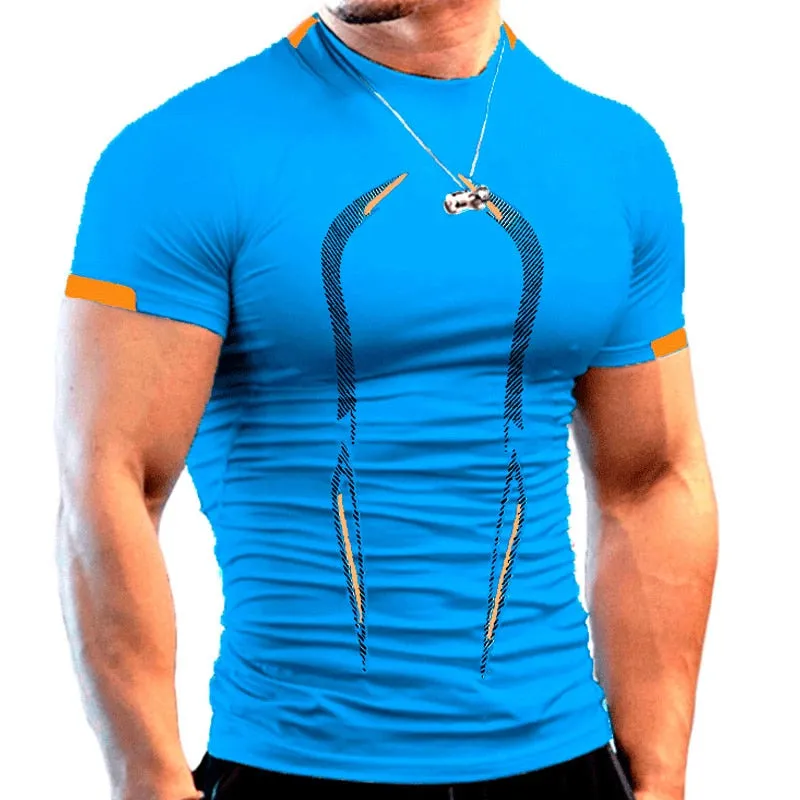 Jinquedai Summer Gym Shirt Sport T Shirt Men Quick Drying Running Shirt Men Workout Training Tees Fitness Tops T-shirt Fitness Tops