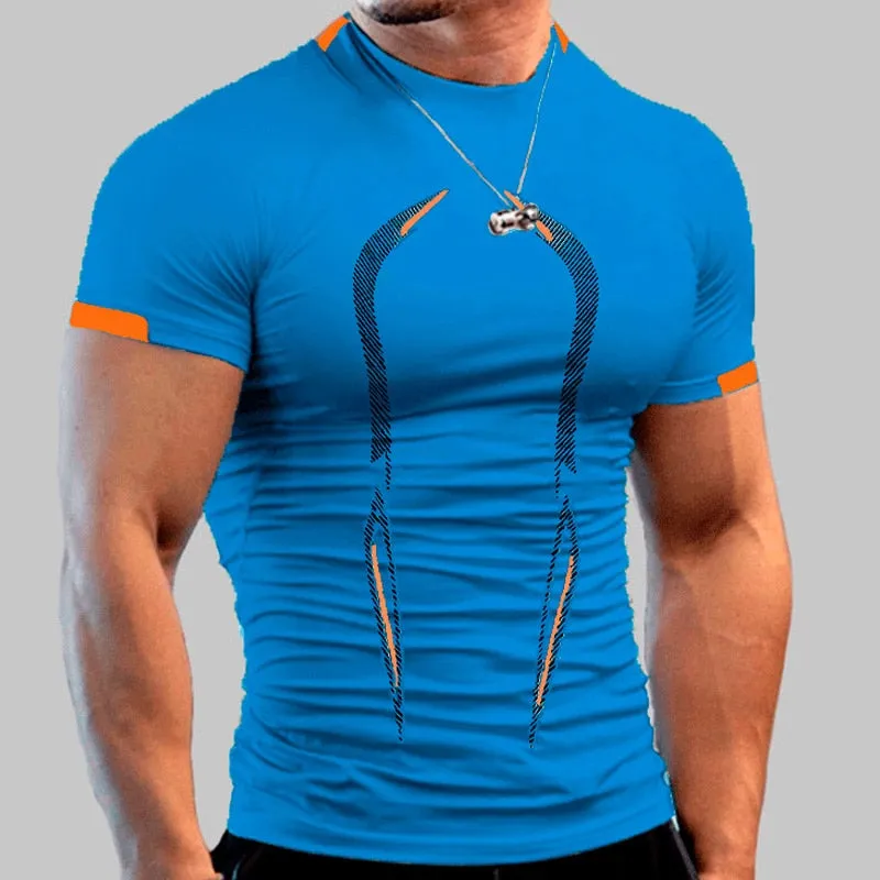 Jinquedai Summer Gym Shirt Sport T Shirt Men Quick Drying Running Shirt Men Workout Training Tees Fitness Tops T-shirt Fitness Tops