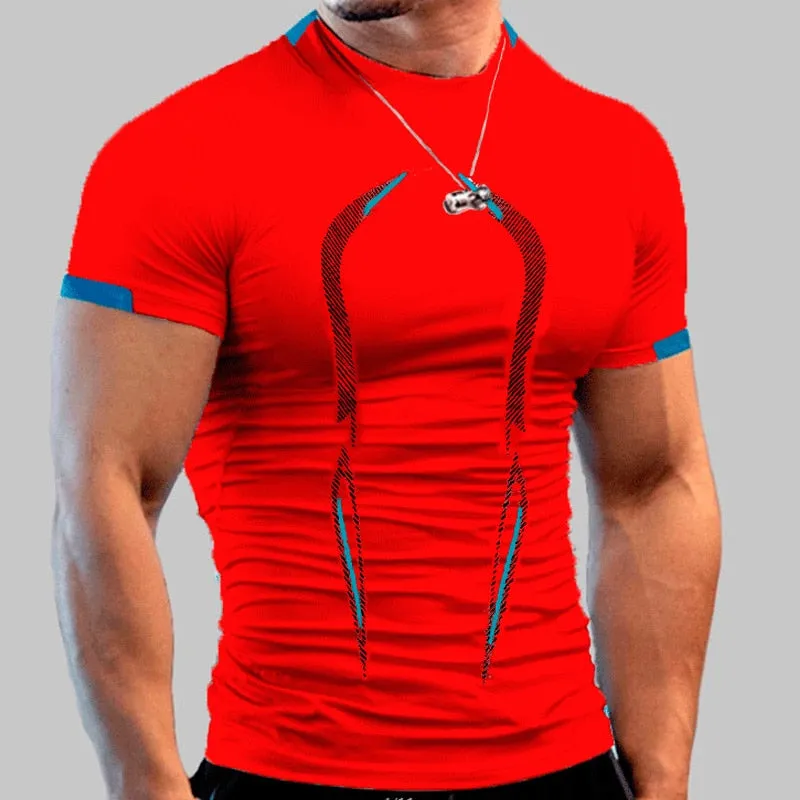 Jinquedai Summer Gym Shirt Sport T Shirt Men Quick Drying Running Shirt Men Workout Training Tees Fitness Tops T-shirt Fitness Tops