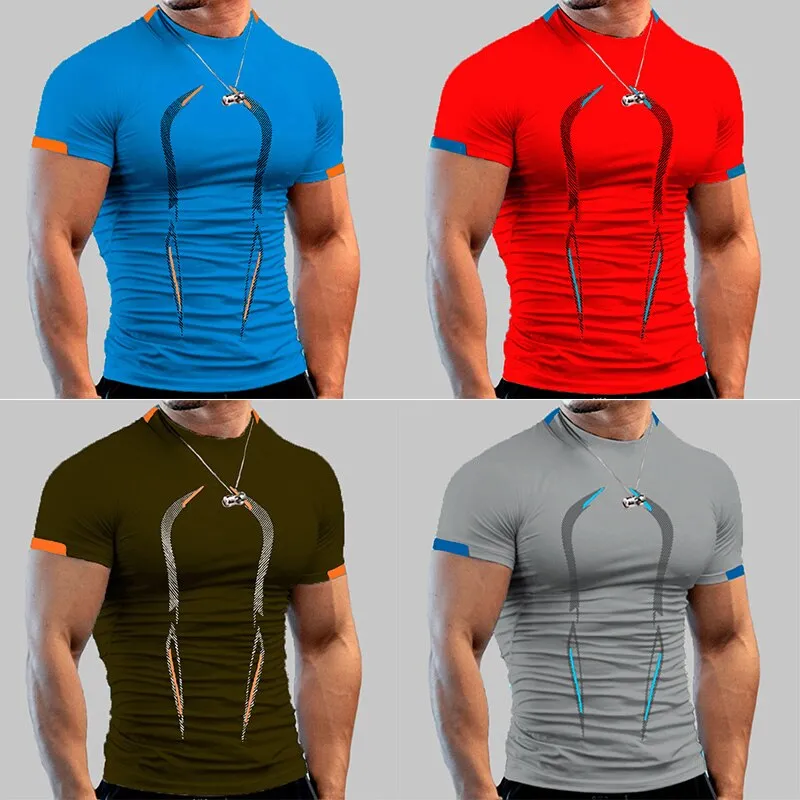 Jinquedai Summer Gym Shirt Sport T Shirt Men Quick Drying Running Shirt Men Workout Training Tees Fitness Tops T-shirt Fitness Tops