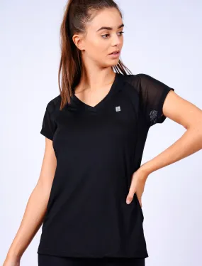 Larke Mesh Panel Fitted Sports Top in Black - Tokyo Laundry Active