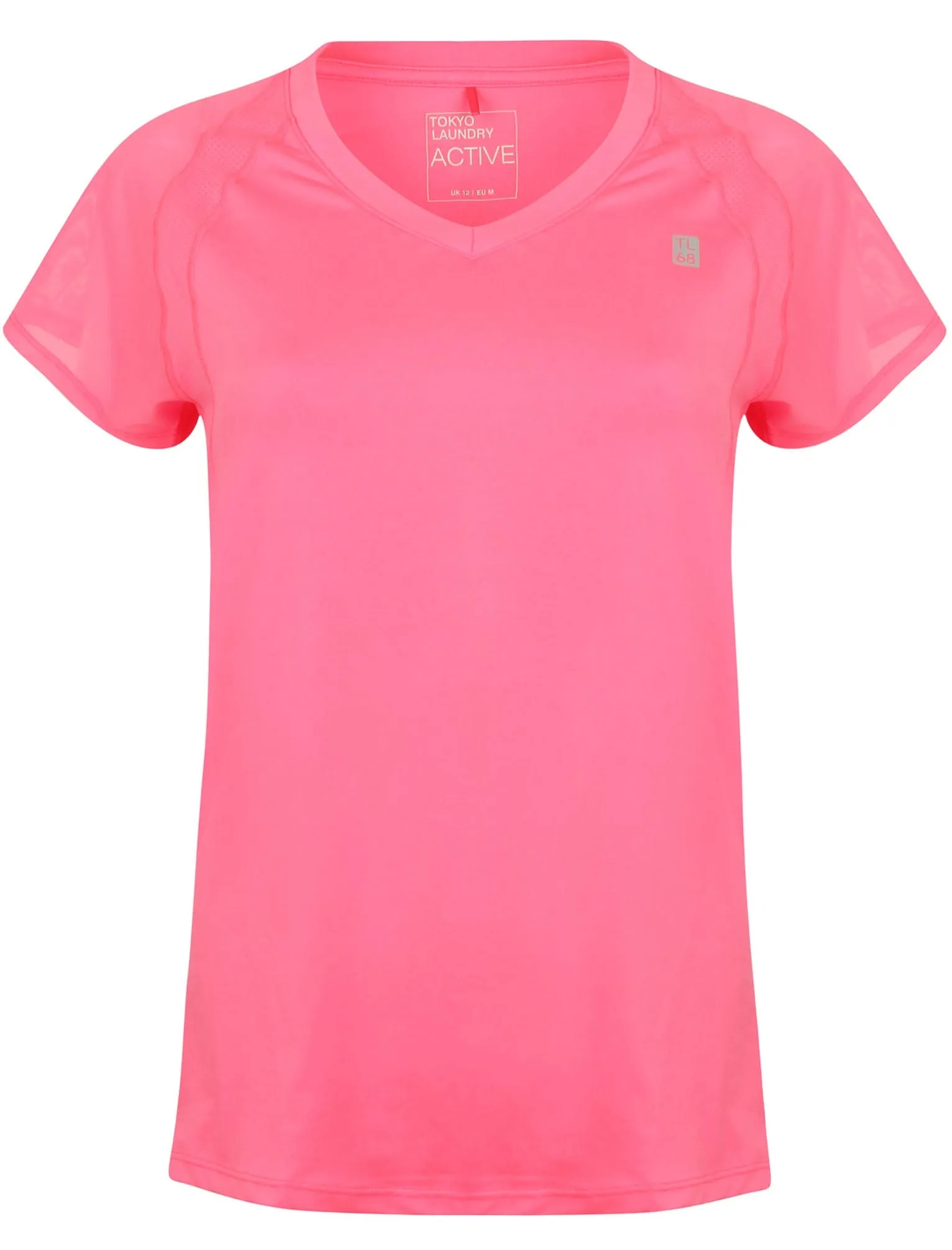 Larke Mesh Panel Fitted Sports Top in Neon Pink - Tokyo Laundry Active