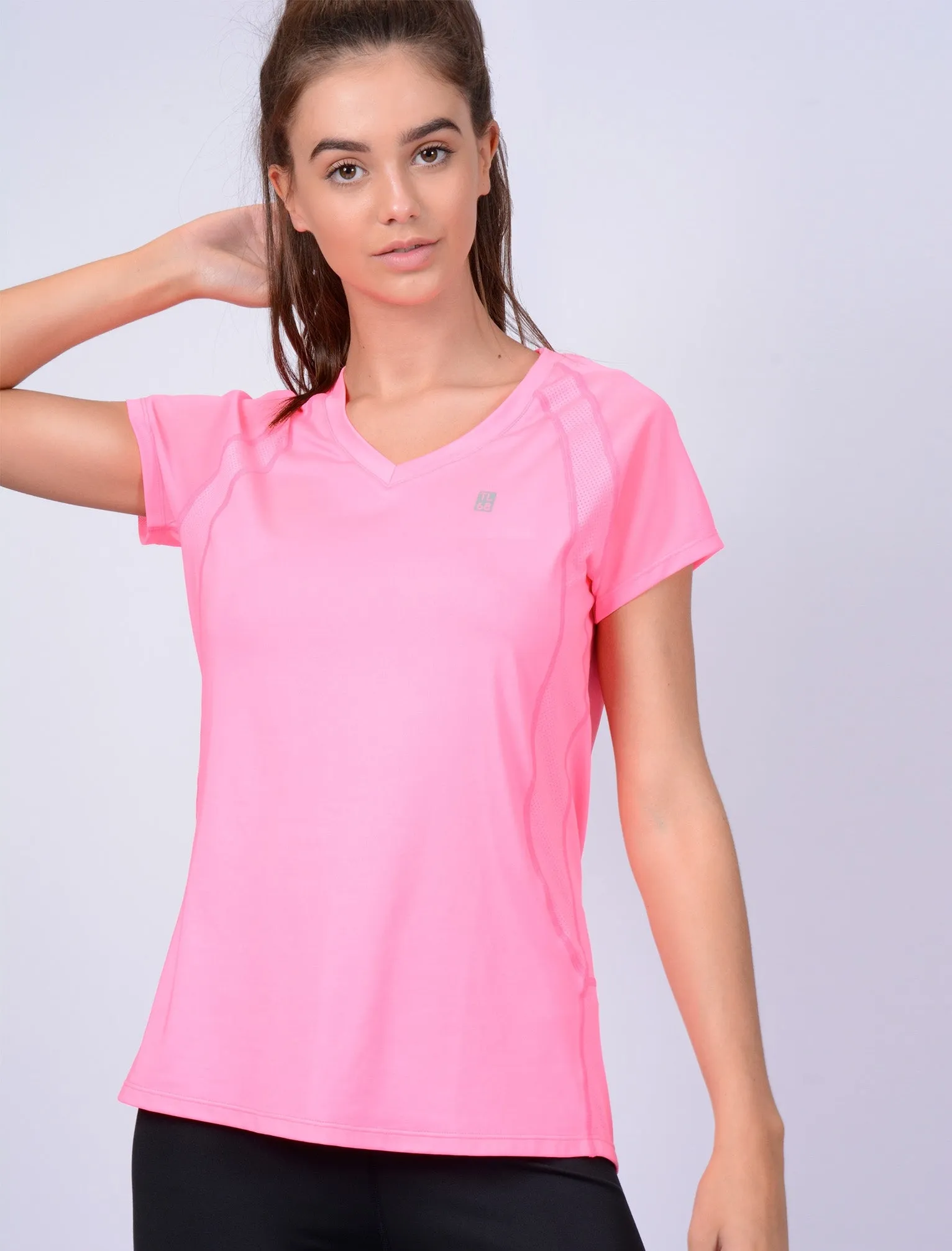 Larke Mesh Panel Fitted Sports Top in Neon Pink - Tokyo Laundry Active