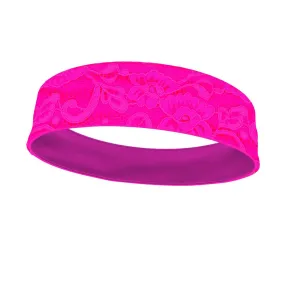 Neon Pink Double Sided Floral Lace Fashion Reversible Headband