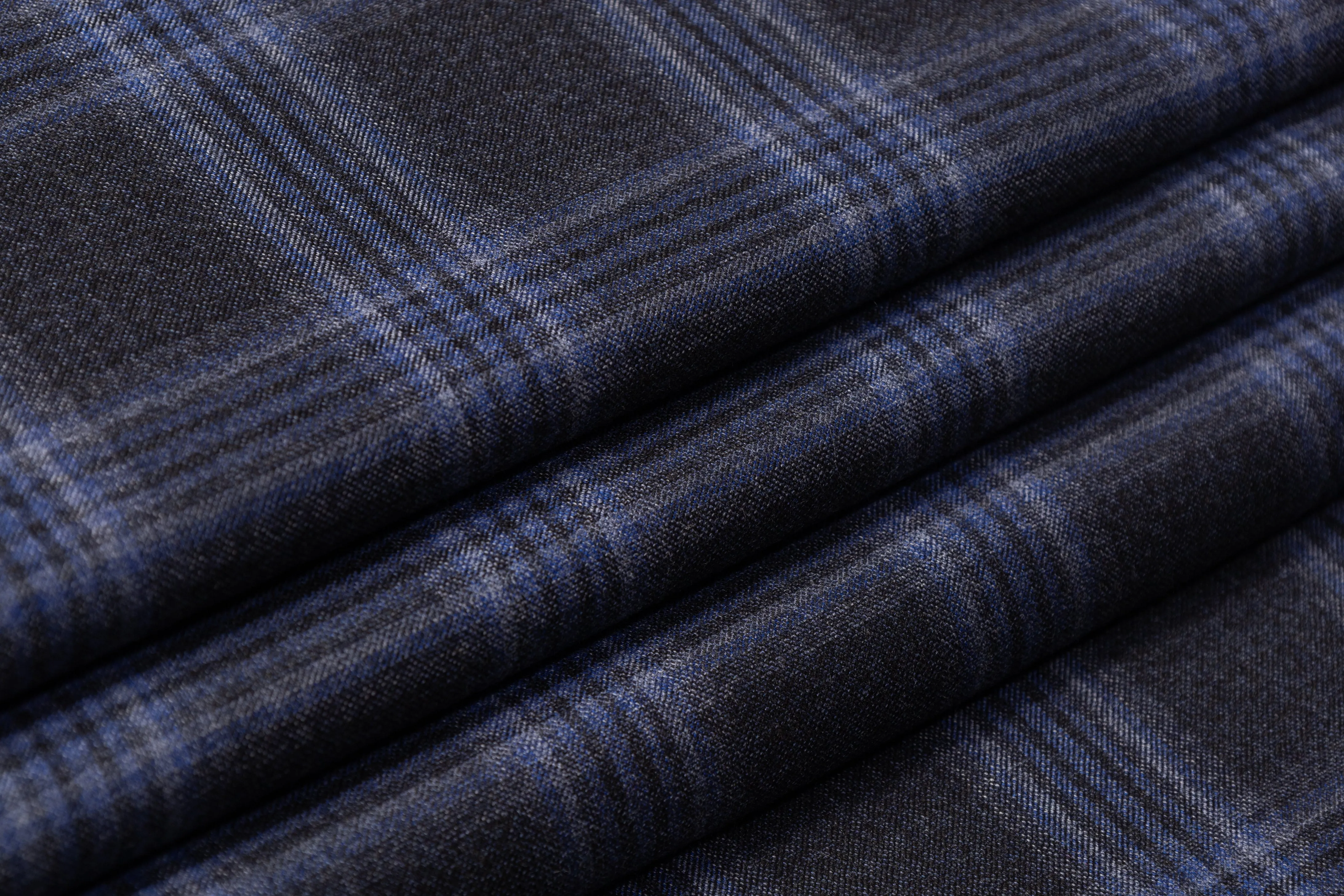 Plaid Italian Wool Suiting - Blue / Gray