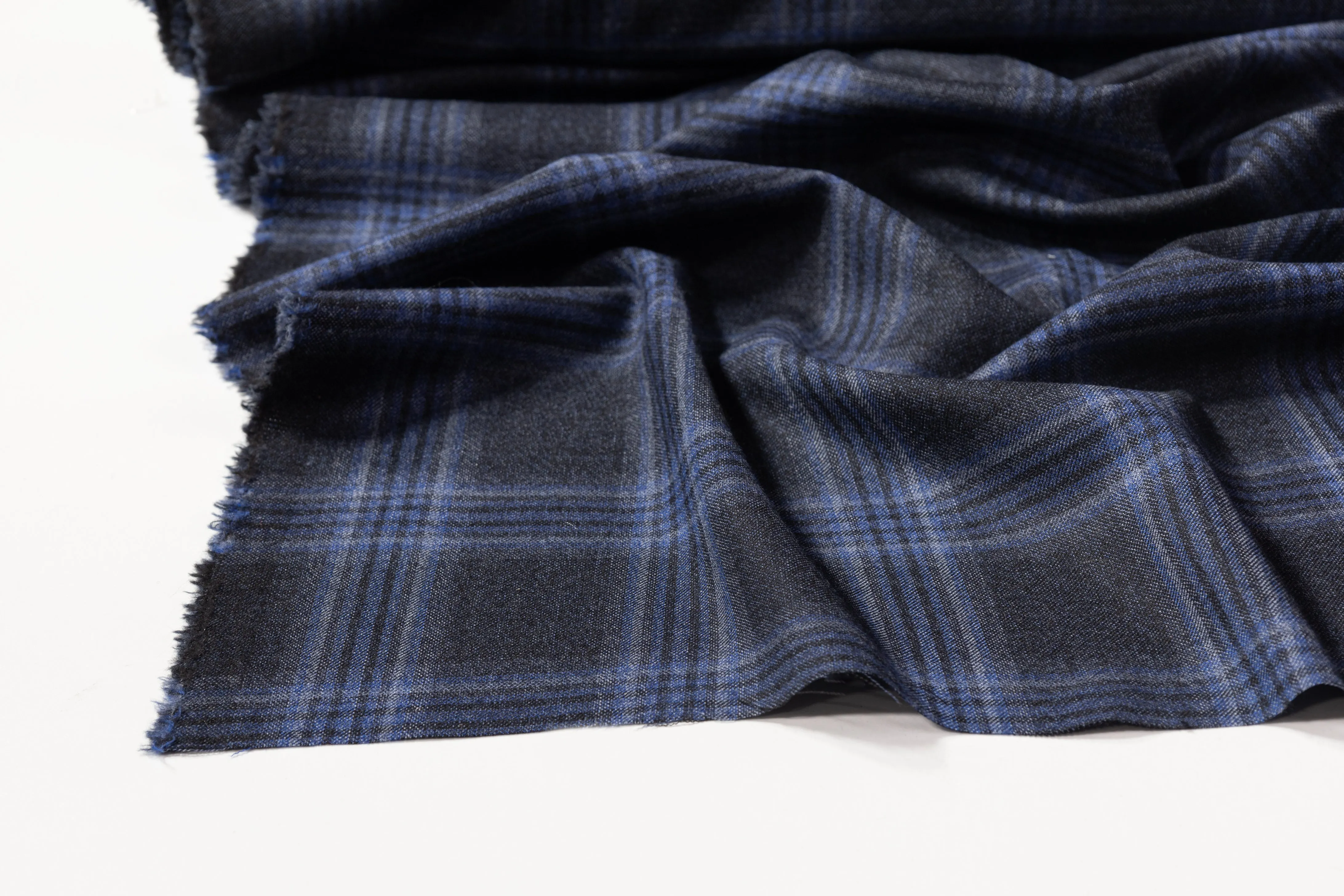 Plaid Italian Wool Suiting - Blue / Gray