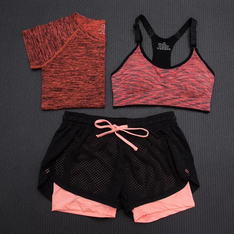 Quick Dry Yoga Set Tees   Sports Bra   Shorts