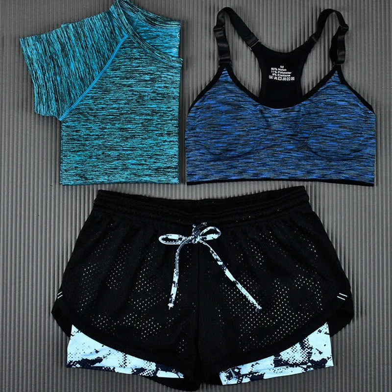 Quick Dry Yoga Set Tees   Sports Bra   Shorts